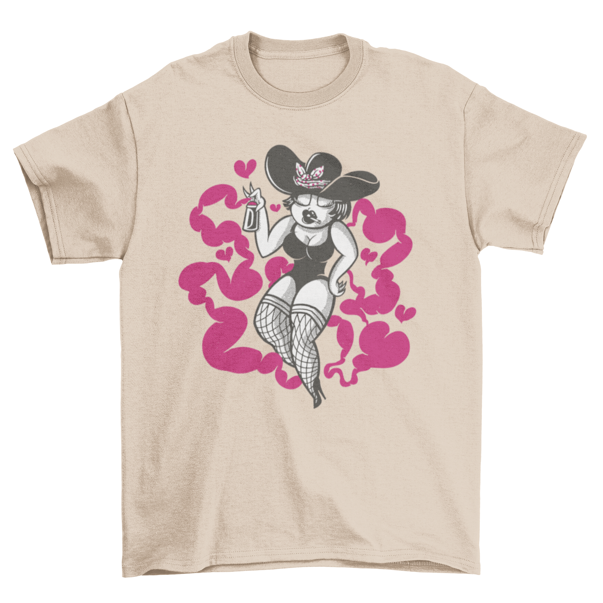 Graffiti 50's pin up girl t-shirt featuring a woman painting vibrant graffiti art.