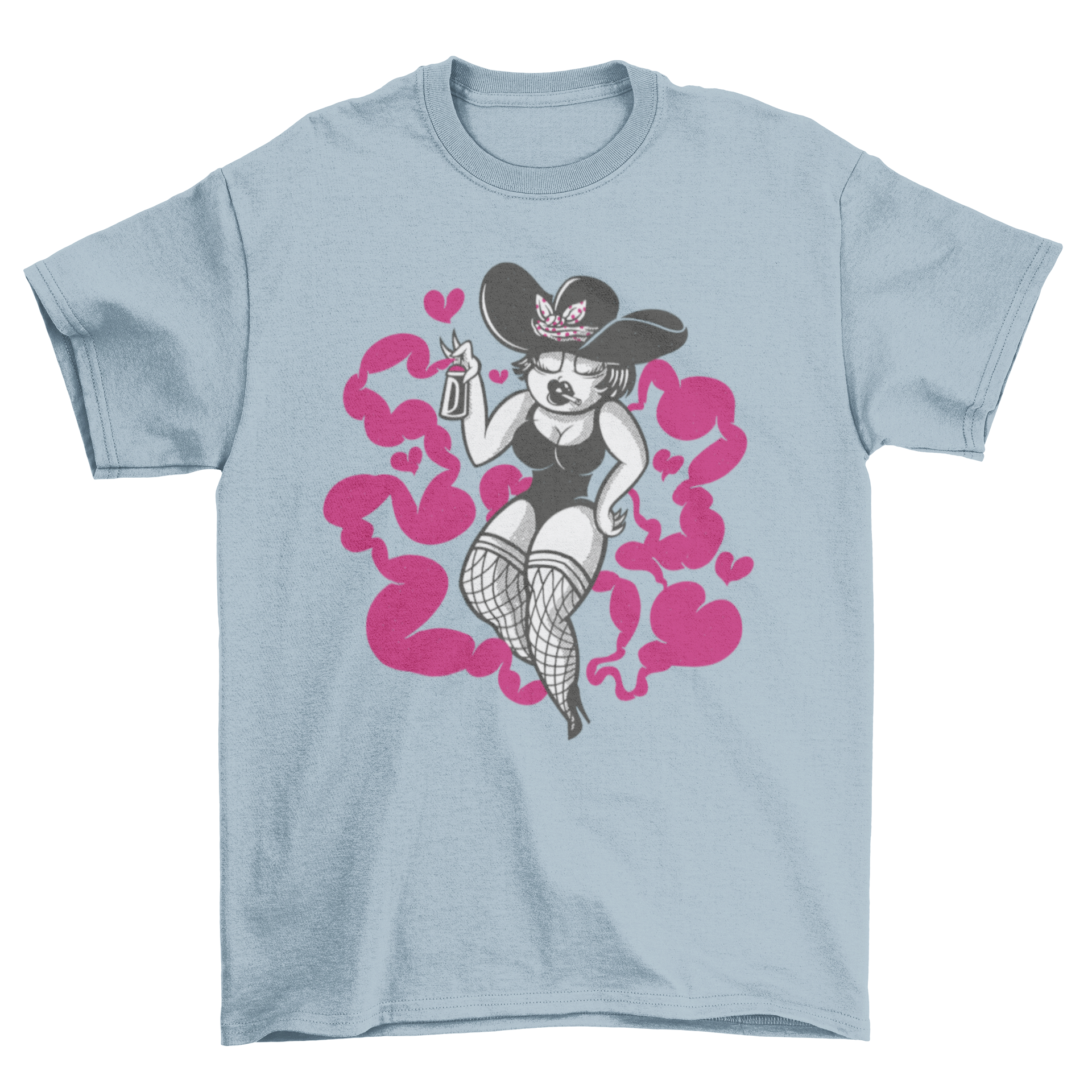Graffiti 50's pin up girl t-shirt featuring a woman painting vibrant graffiti art.