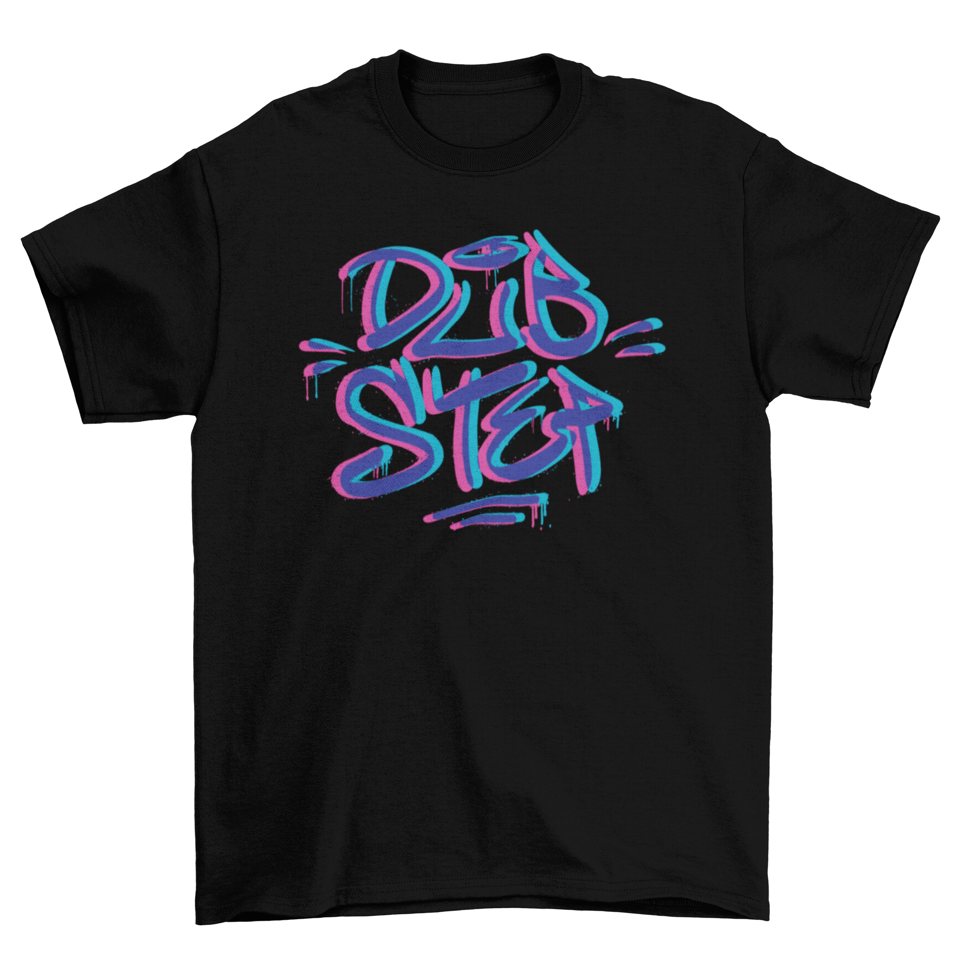 Graffiti style t-shirt design featuring the word 'Dubstep' in vibrant 3D lettering, showcasing a unique and artistic look.