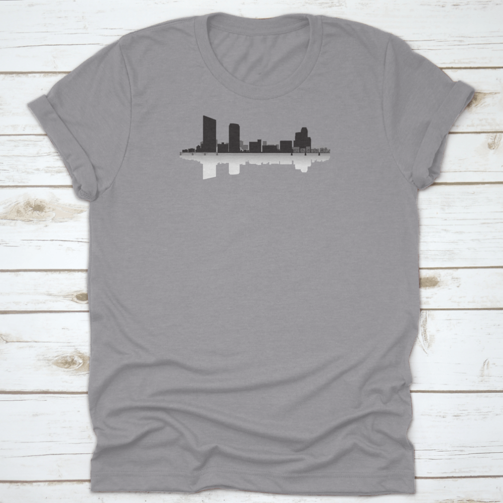 A detailed vector illustration of the Grand Rapids skyline silhouette, showcasing iconic buildings and structures against a clean background.