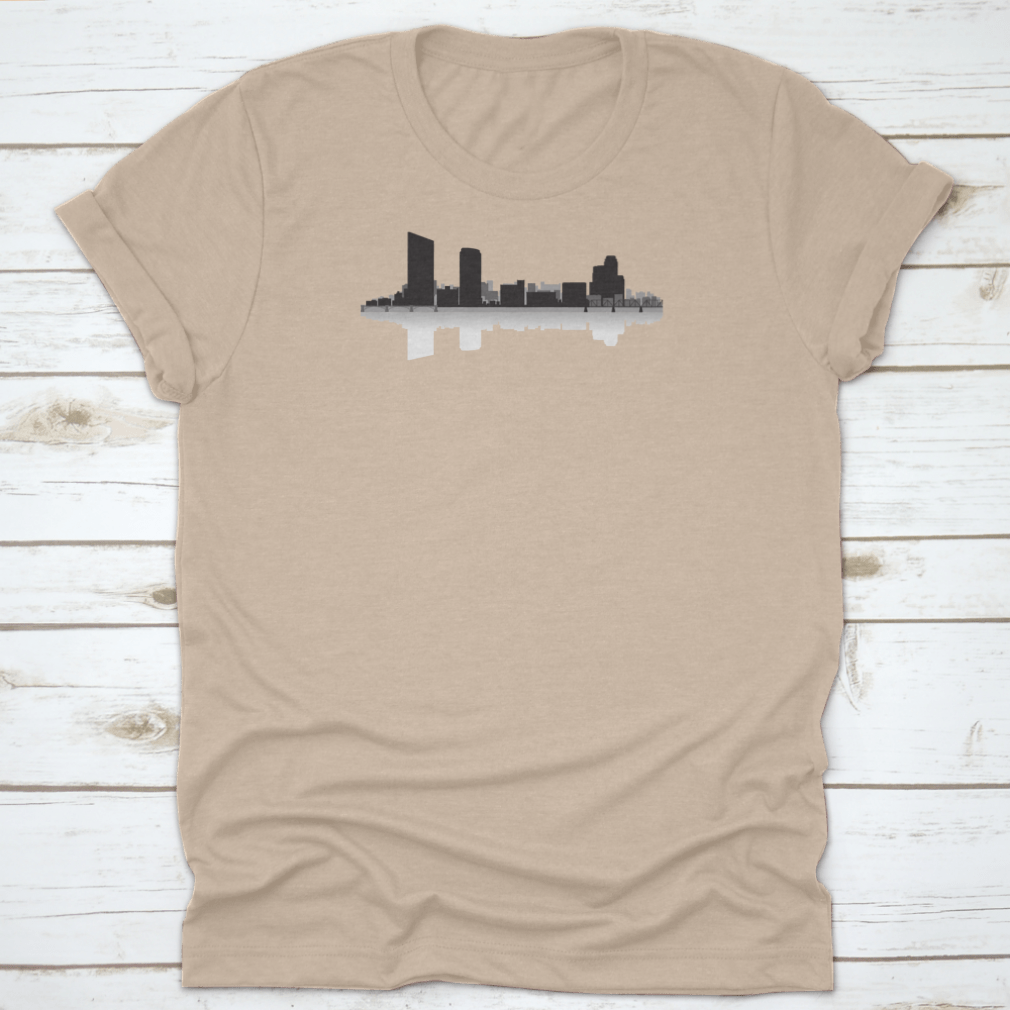 A detailed vector illustration of the Grand Rapids skyline silhouette, showcasing iconic buildings and structures against a clean background.