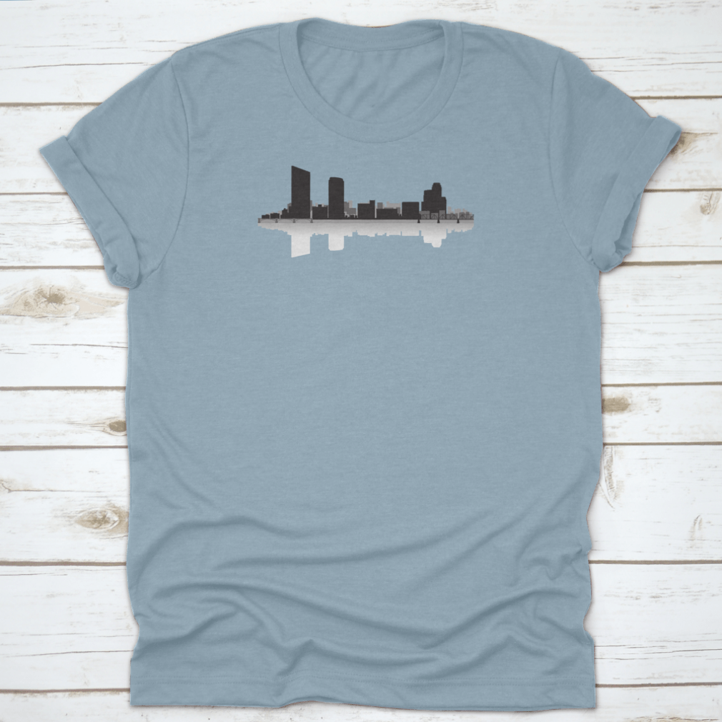 A detailed vector illustration of the Grand Rapids skyline silhouette, showcasing iconic buildings and structures against a clean background.