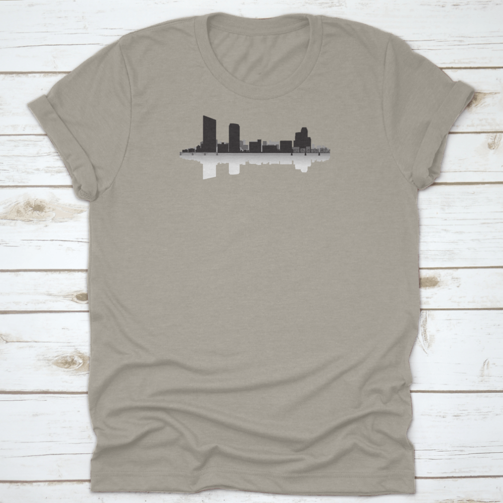 A detailed vector illustration of the Grand Rapids skyline silhouette, showcasing iconic buildings and structures against a clean background.