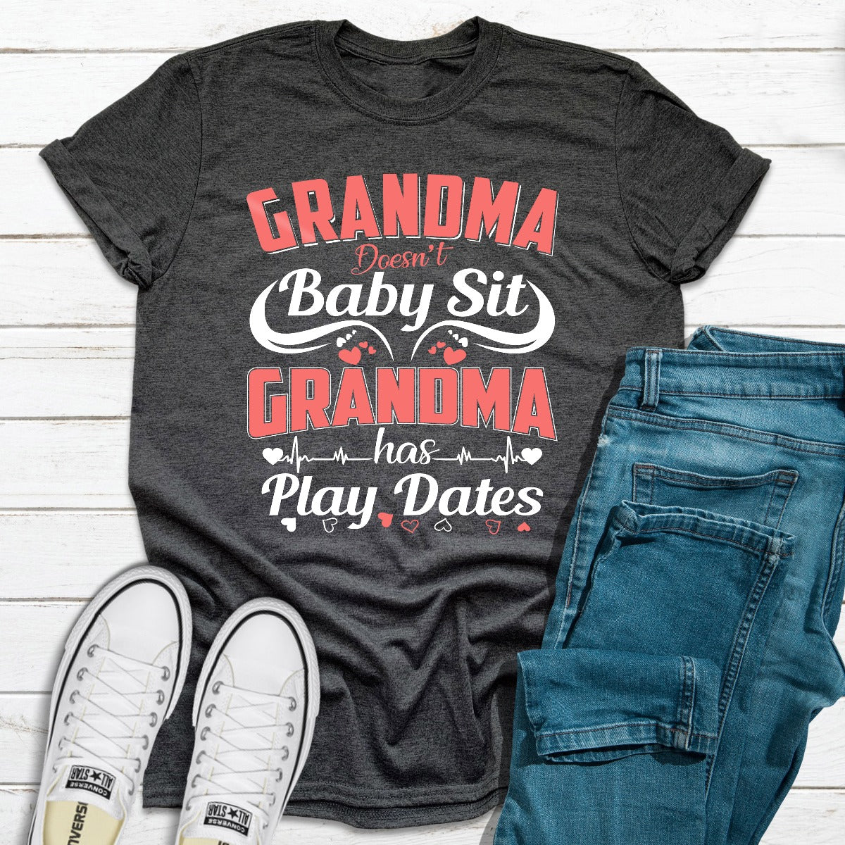 A comfortable and stylish Grandma Doesn't Babysit T-Shirt made from soft ring-spun cotton, featuring double stitching for durability.