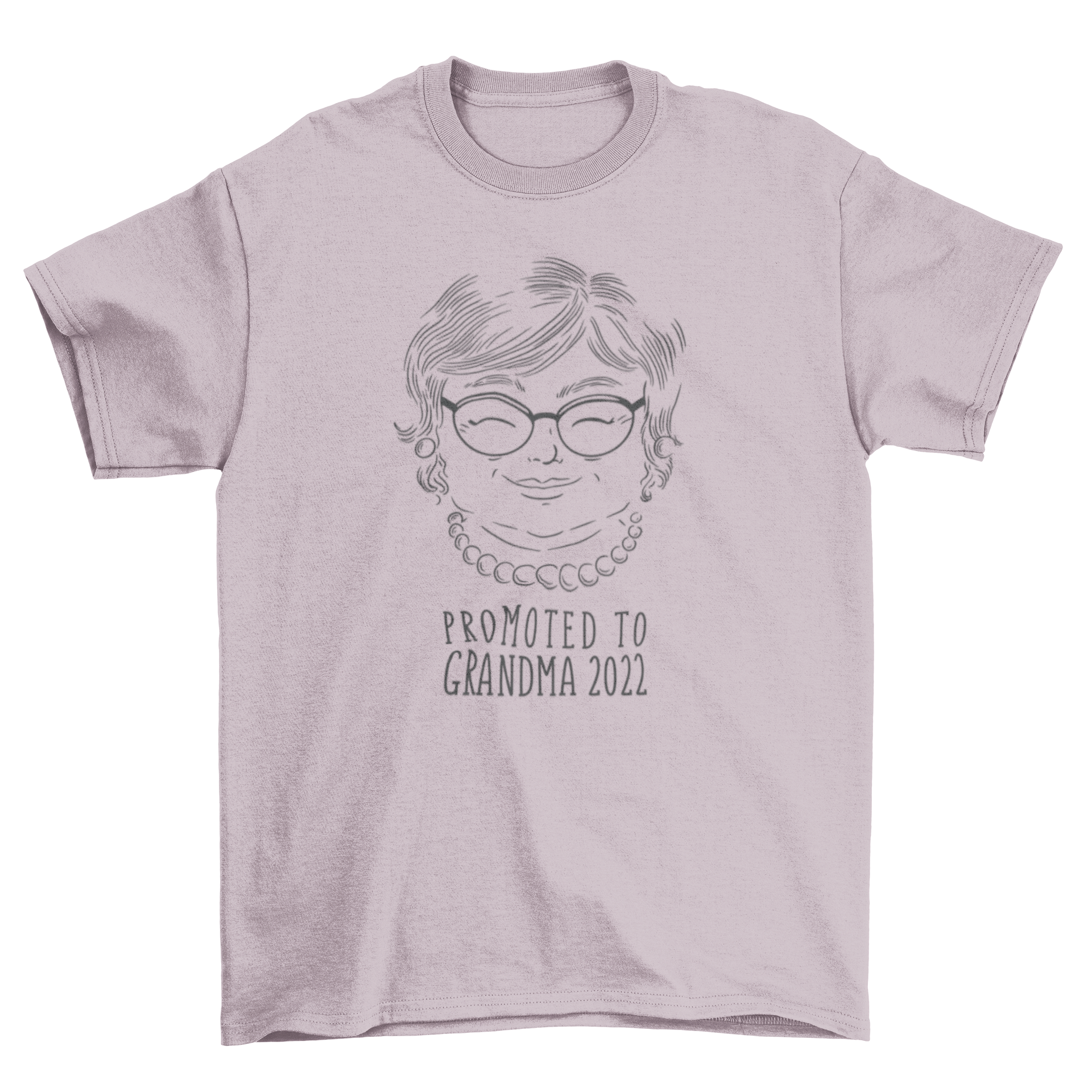 A stylish t-shirt featuring a minimalist line art design of a grandmother with the quote 'Promoted to grandma 2022'.