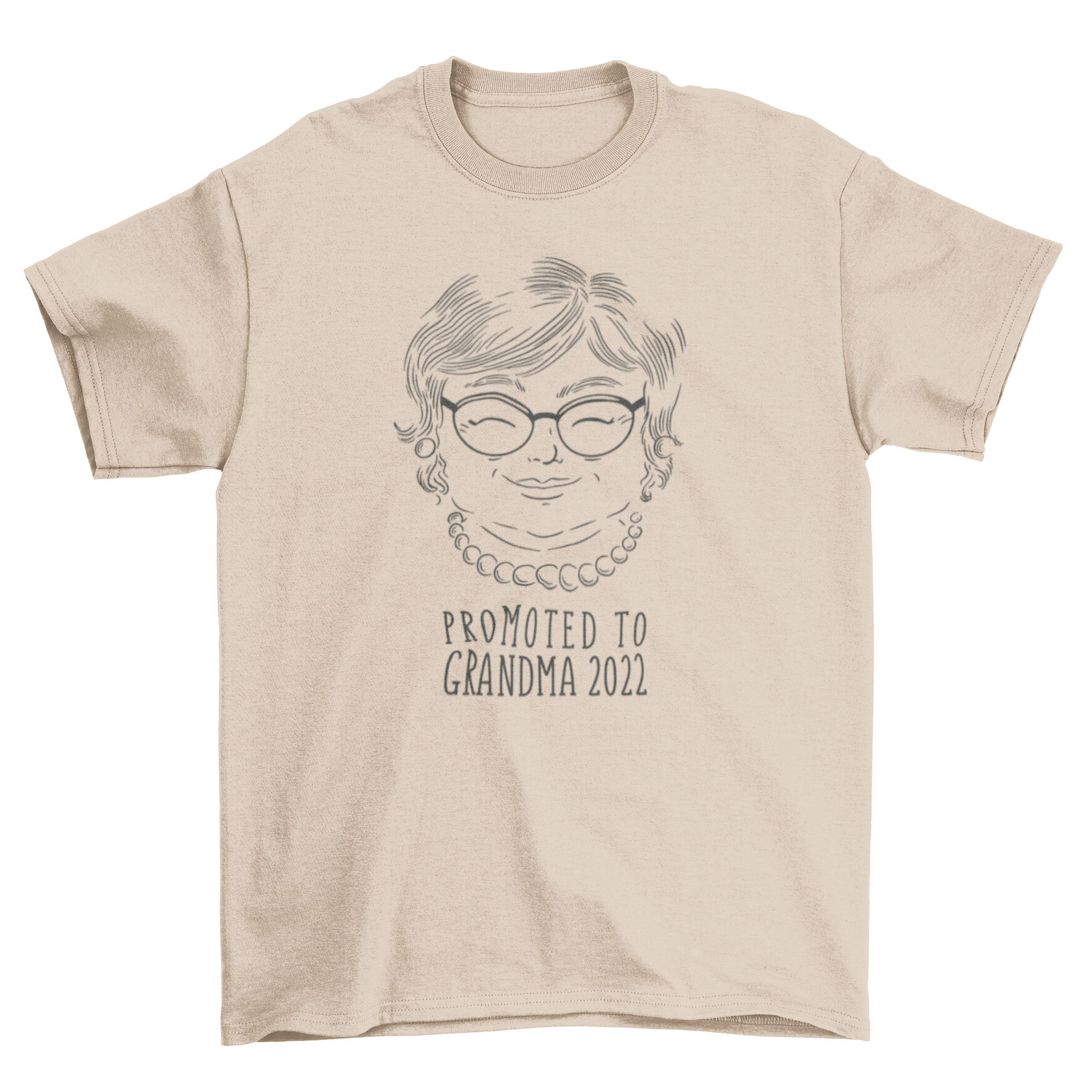 A stylish t-shirt featuring a minimalist line art design of a grandmother with the quote 'Promoted to grandma 2022'.