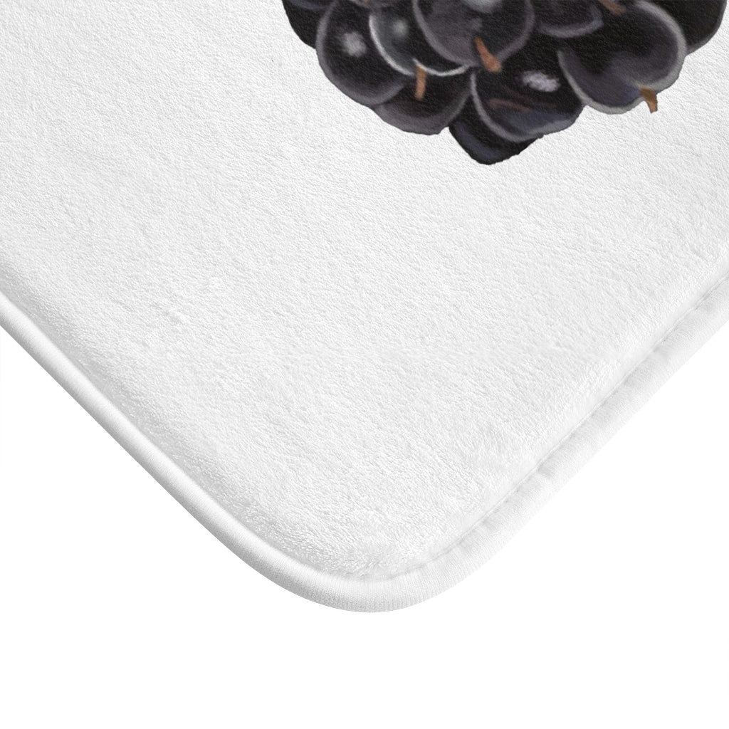 Grape Bath Mat featuring a vibrant grape design with anti-slip backing, made from soft microfiber material.