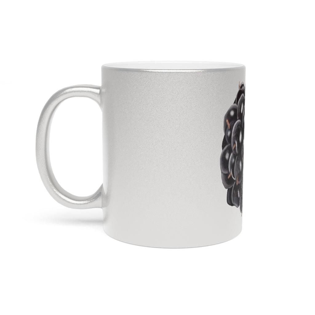 Grape Metallic Mug in Gold and Silver finishes, showcasing personalized designs and a comfortable C-handle.