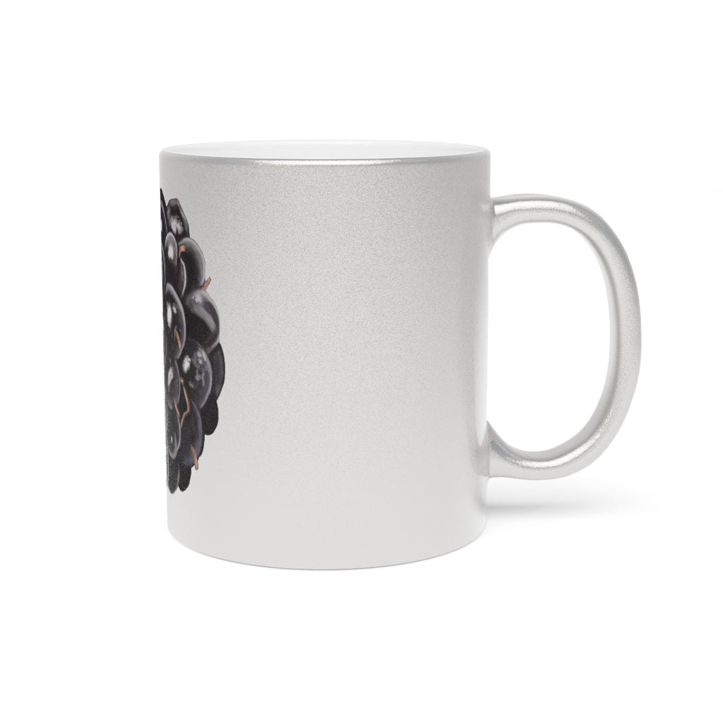 Grape Metallic Mug in Gold and Silver finishes, showcasing personalized designs and a comfortable C-handle.
