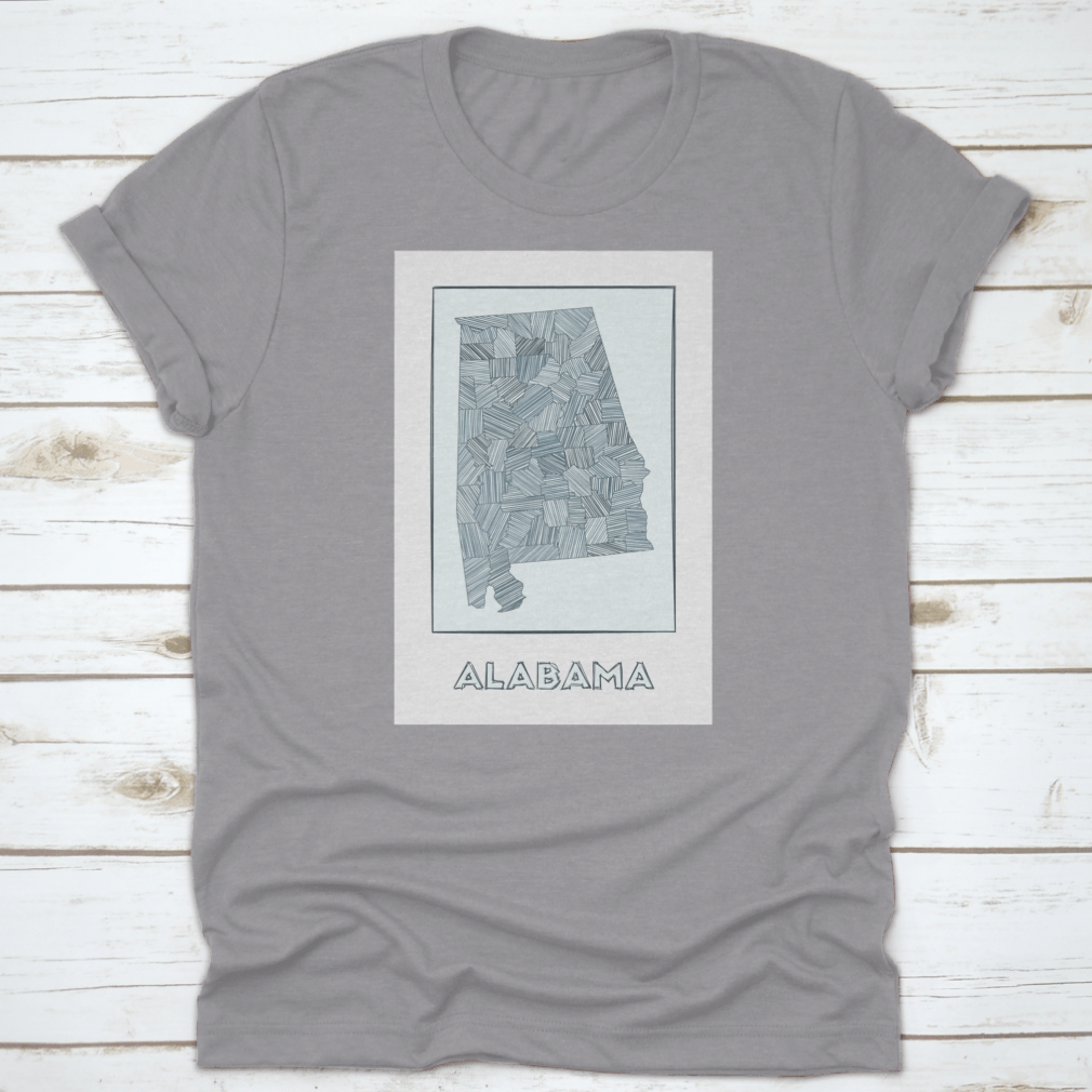 Grayscale hand-drawn map of Alabama regions with hachure details, showcasing intricate topographical features.
