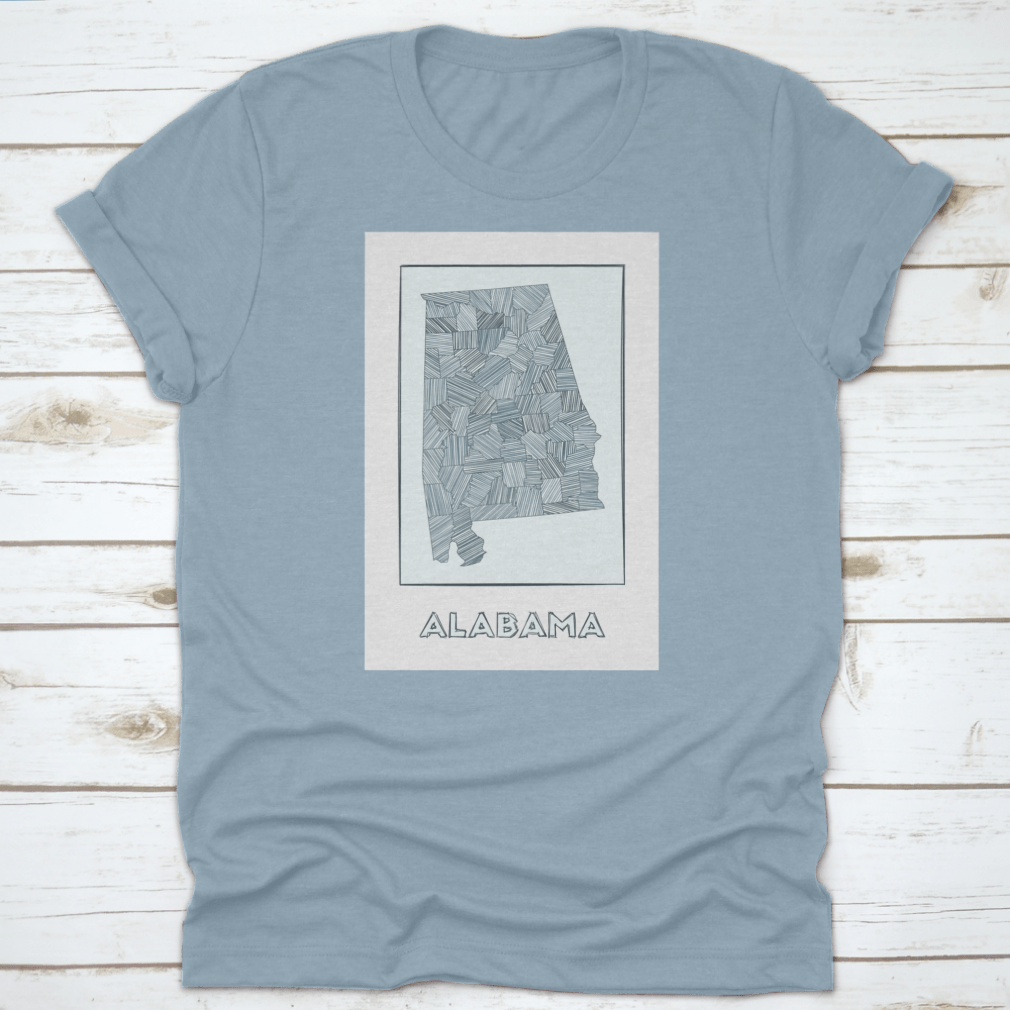 Grayscale hand-drawn map of Alabama regions with hachure details, showcasing intricate topographical features.