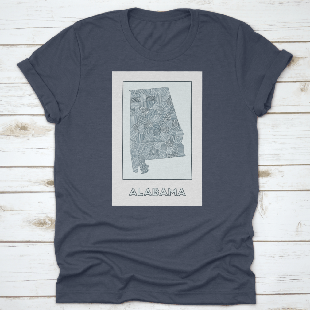 Grayscale hand-drawn map of Alabama regions with hachure details, showcasing intricate topographical features.