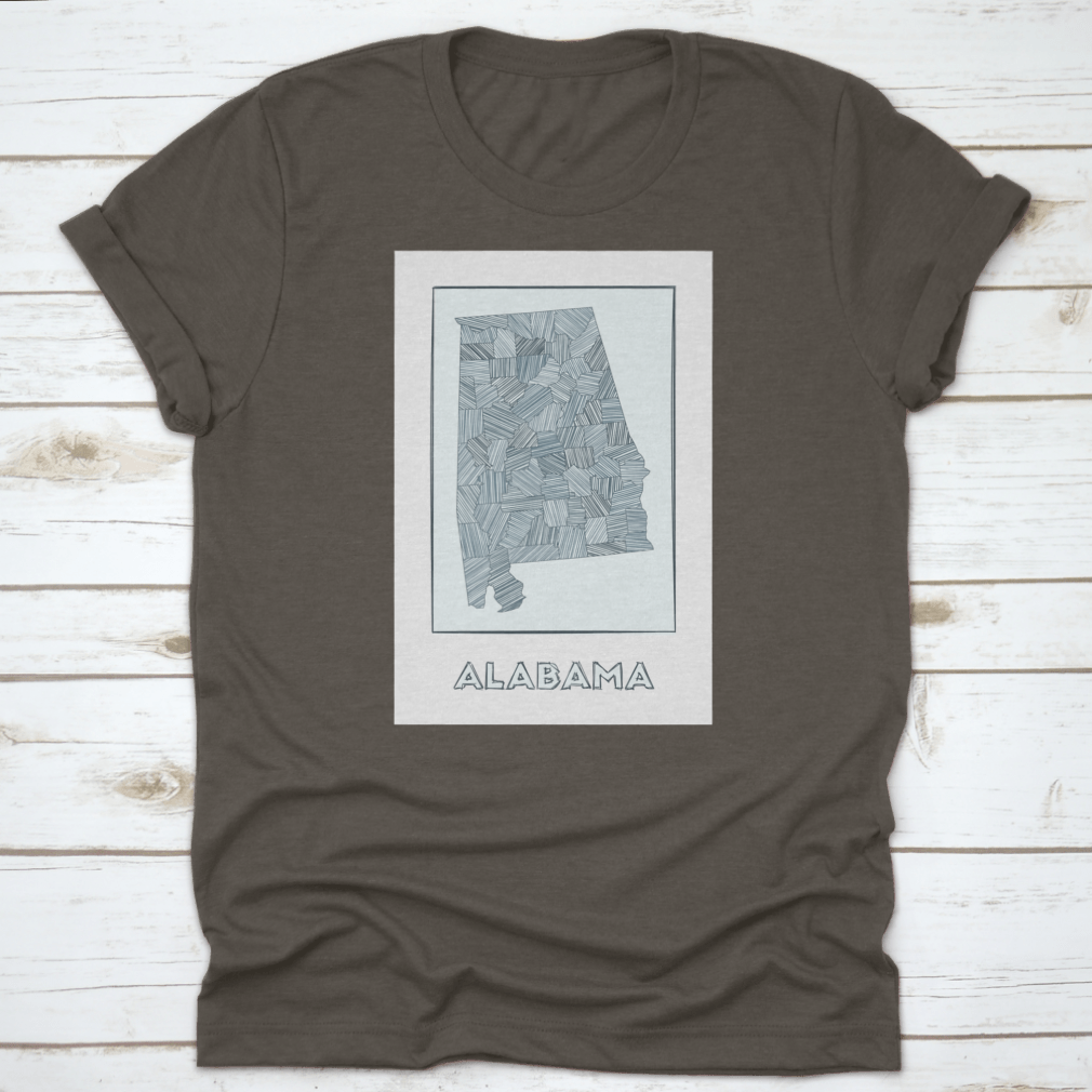 Grayscale hand-drawn map of Alabama regions with hachure details, showcasing intricate topographical features.