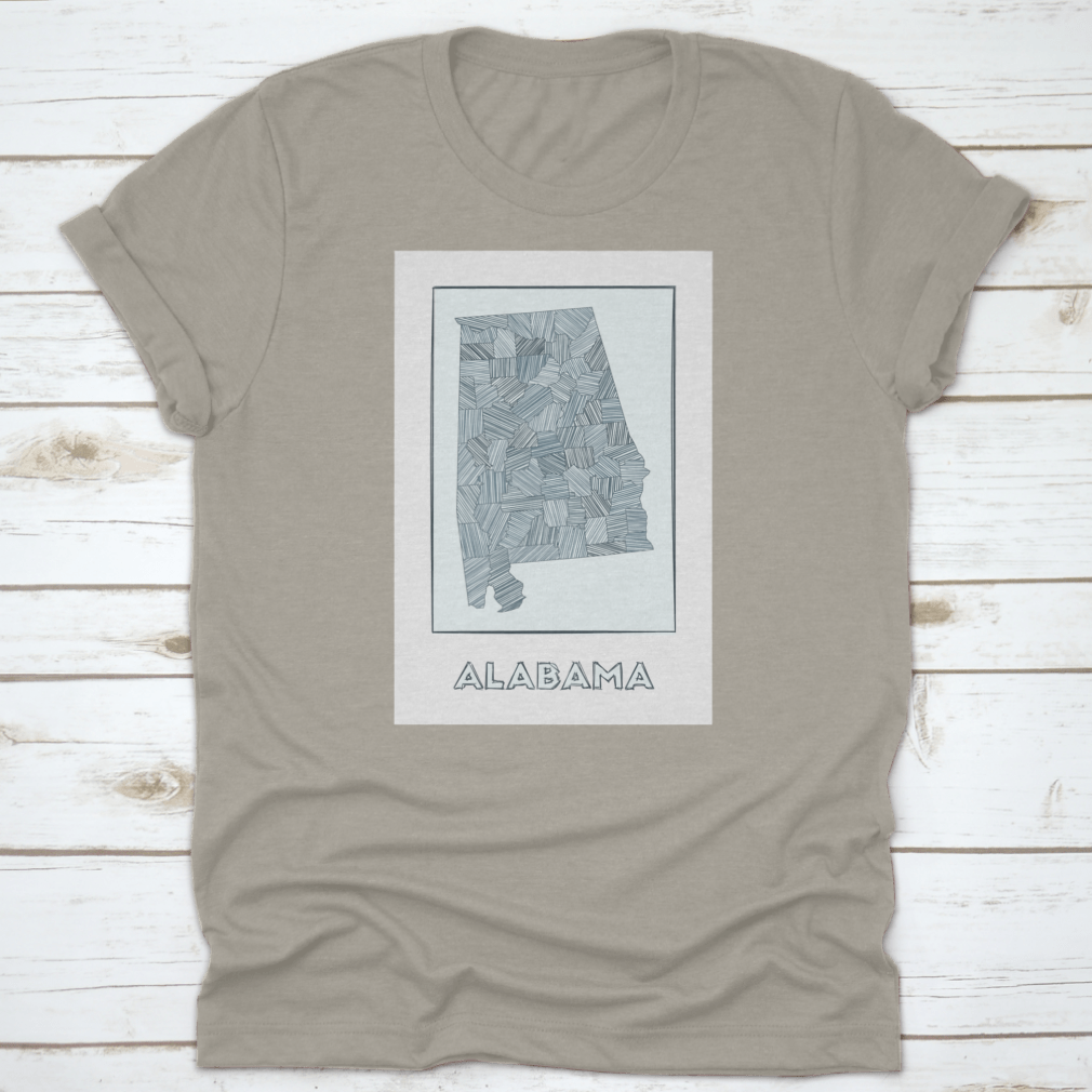 Grayscale hand-drawn map of Alabama regions with hachure details, showcasing intricate topographical features.