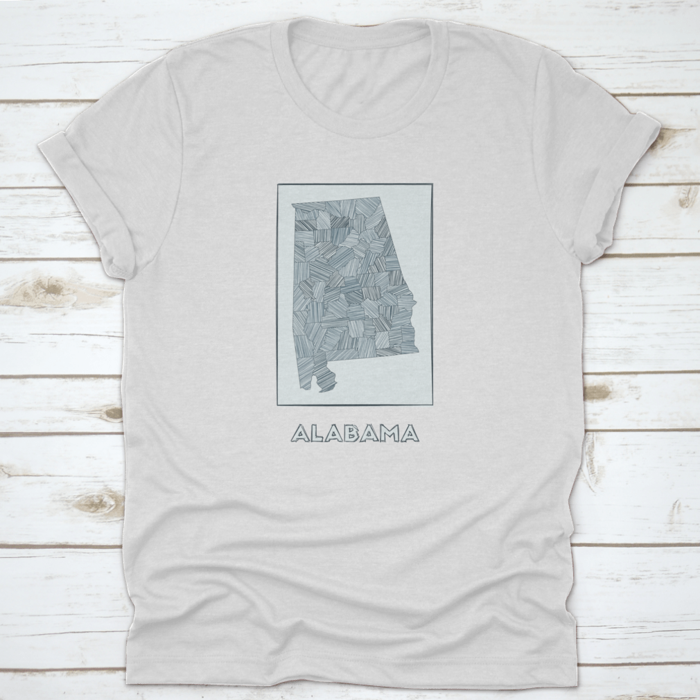 Grayscale hand-drawn map of Alabama regions with hachure details, showcasing intricate topographical features.