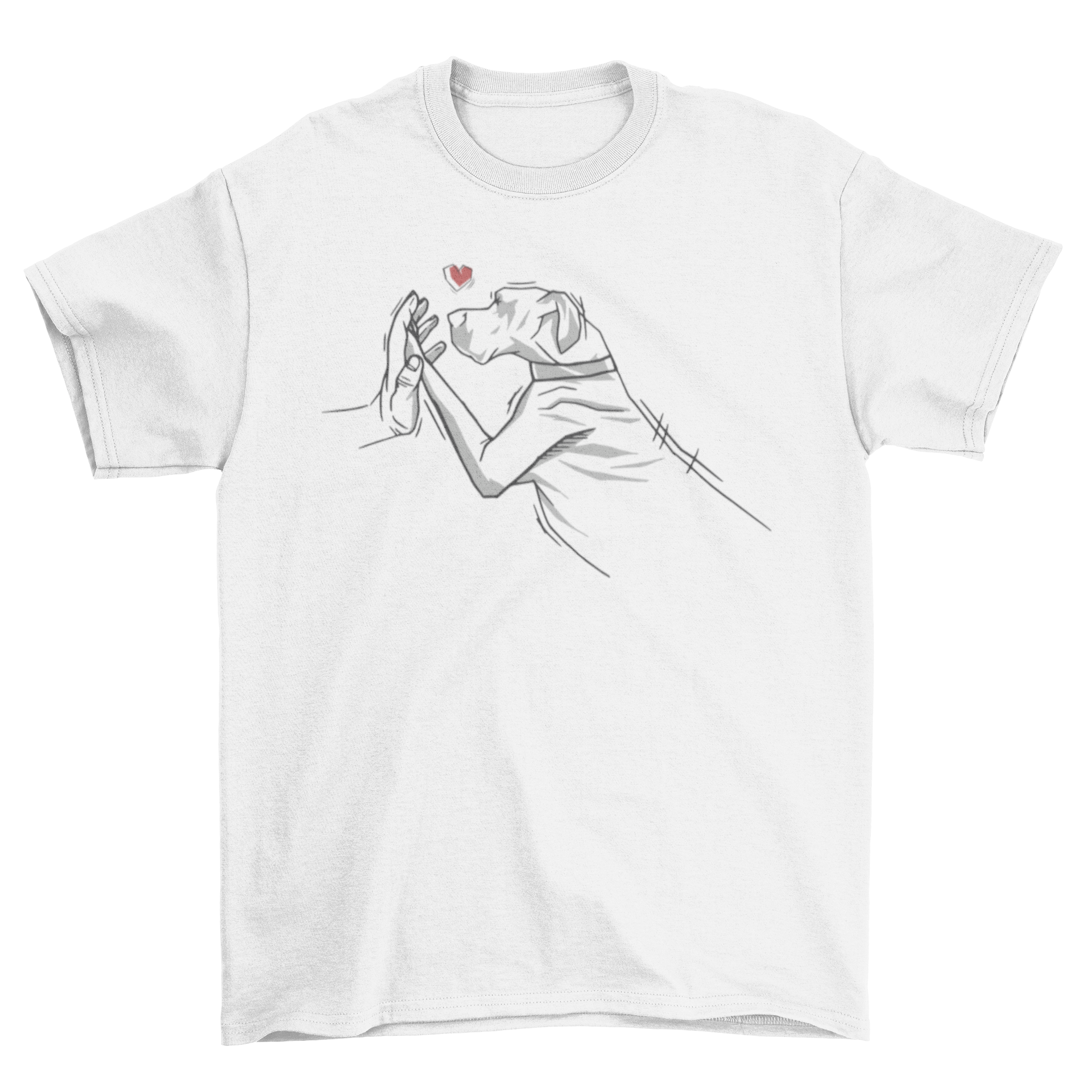 Great Dane Love T-shirt featuring a sketch of a Great Dane dog with its owner, showcasing a stylish design for dog lovers.