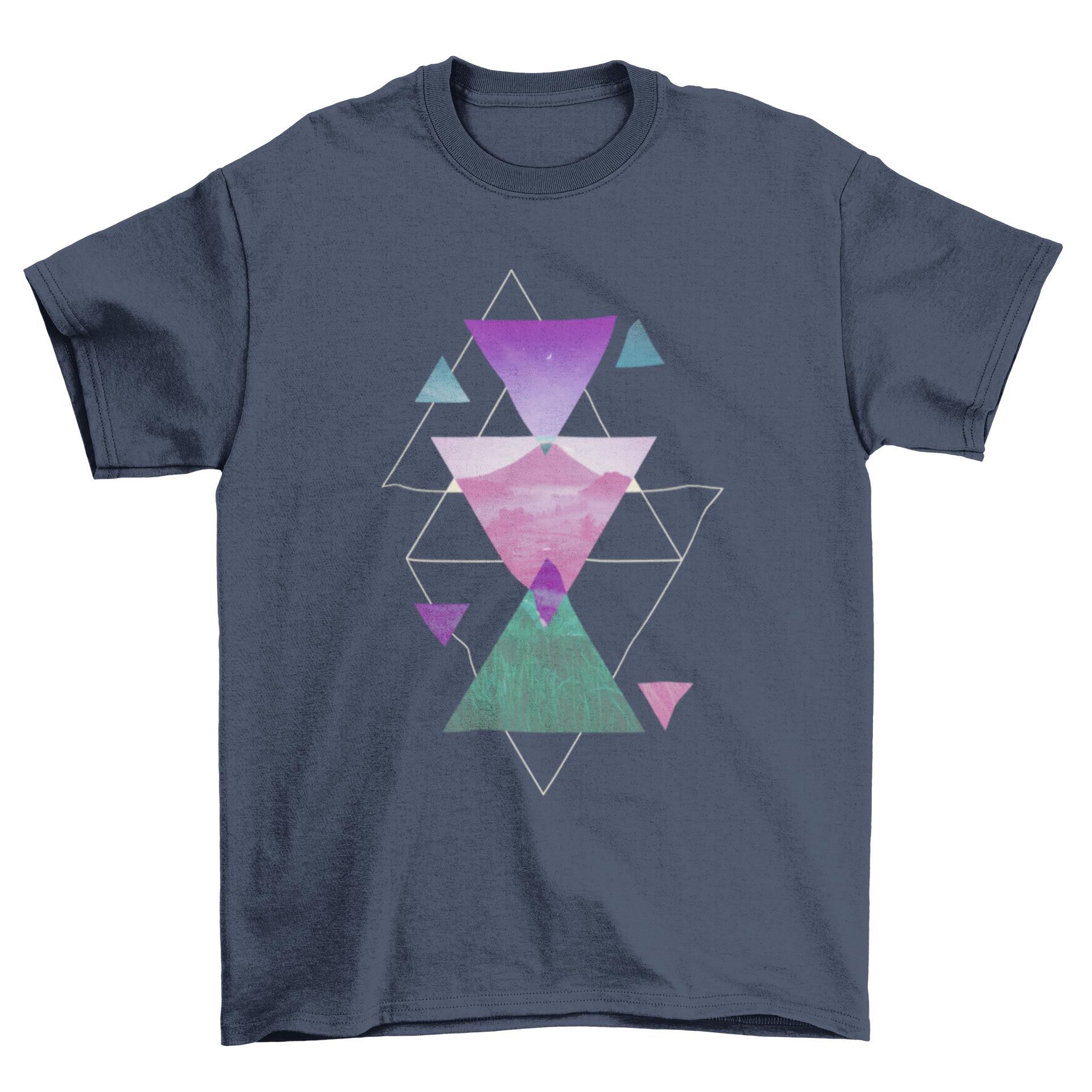 Colorful scalable abstract triangular t-shirt showcasing vibrant patterns and comfortable fabric.