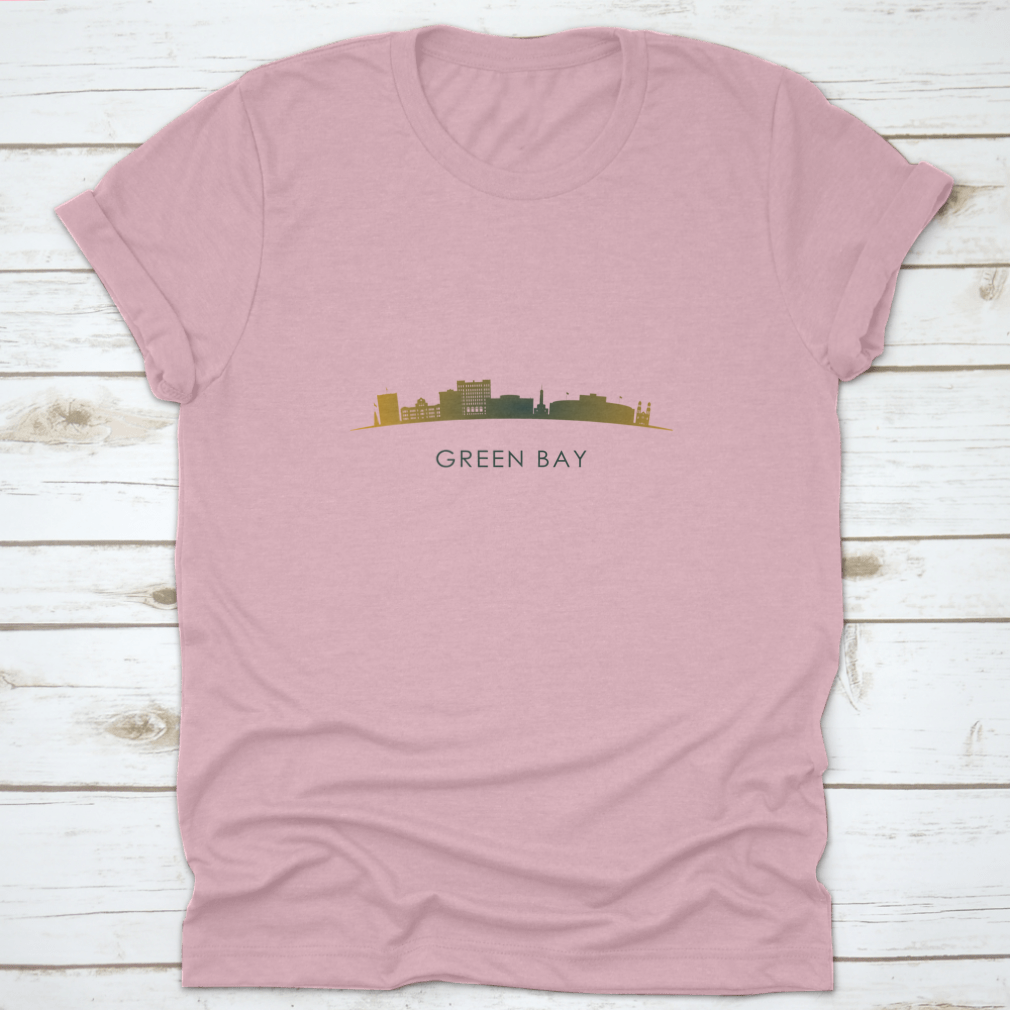 Colorful illustration of the Green Bay skyline silhouette, showcasing iconic buildings and vibrant colors.