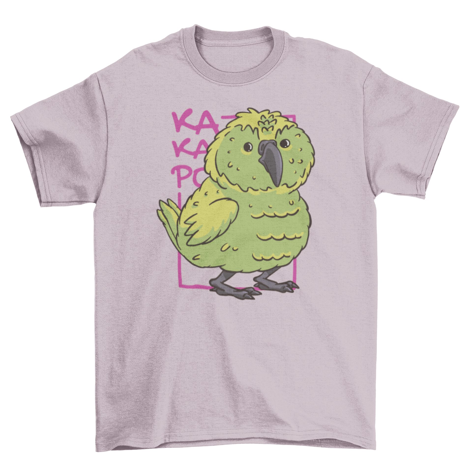 A vibrant green cartoon bird printed on a stylish t-shirt, showcasing a playful design.