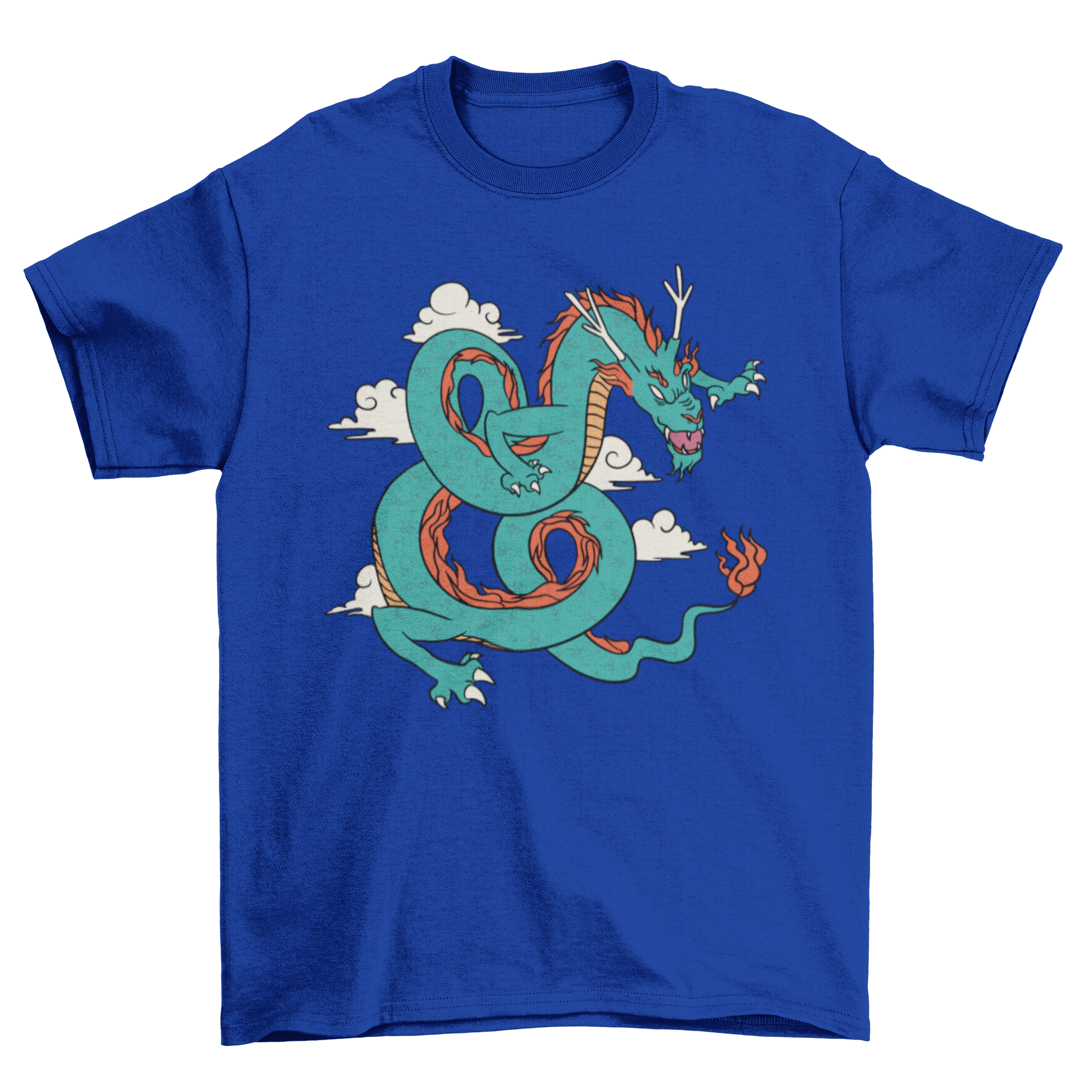 A vibrant green t-shirt featuring an intricate illustration of a Chinese dragon, showcasing its detailed scales and fierce expression.