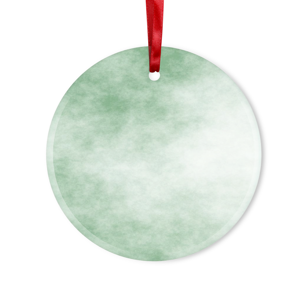 A beautiful Green Cloud Glass Hanging Ornament in round and heart shapes, featuring a hole for hanging with a red ribbon and gold string.