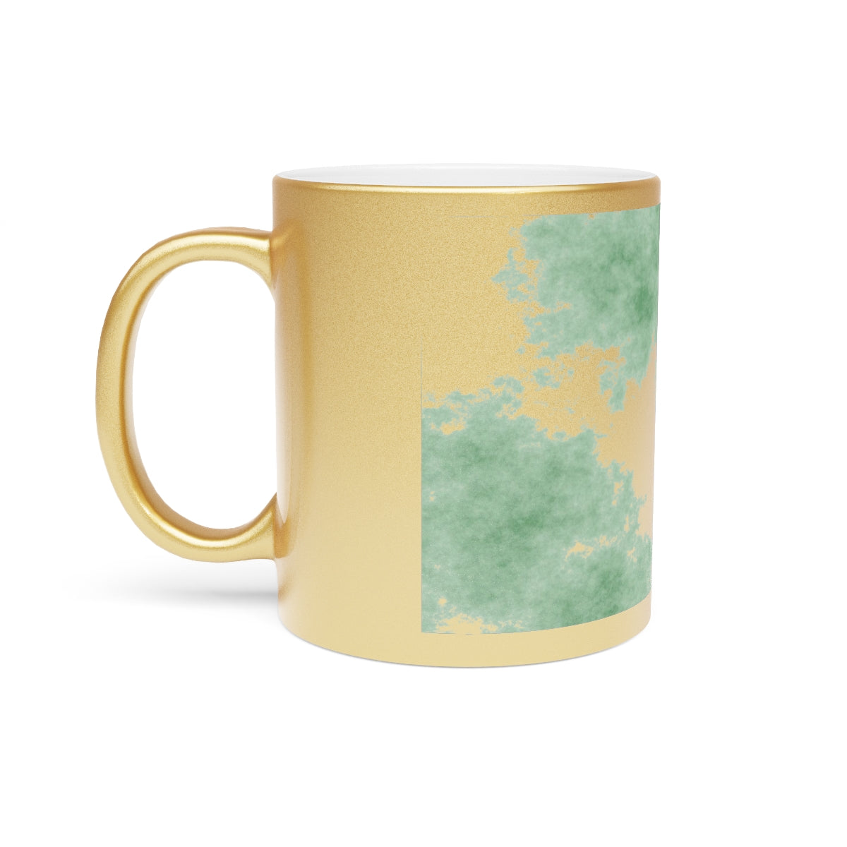 Green Cloud Metallic Mug in Gold and Silver finishes, showcasing personalized designs and a comfortable C-handle.