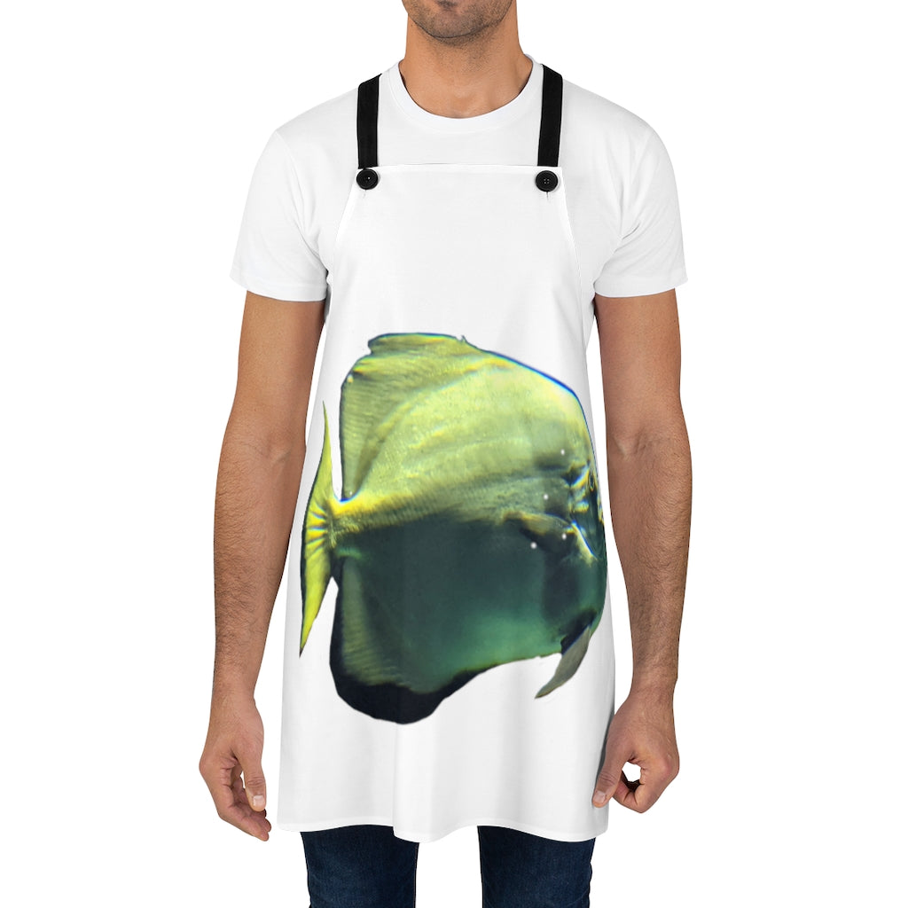 Stylish Green Fish Apron made of durable polyester with black detachable twill straps, perfect for cooking and backyard gatherings.