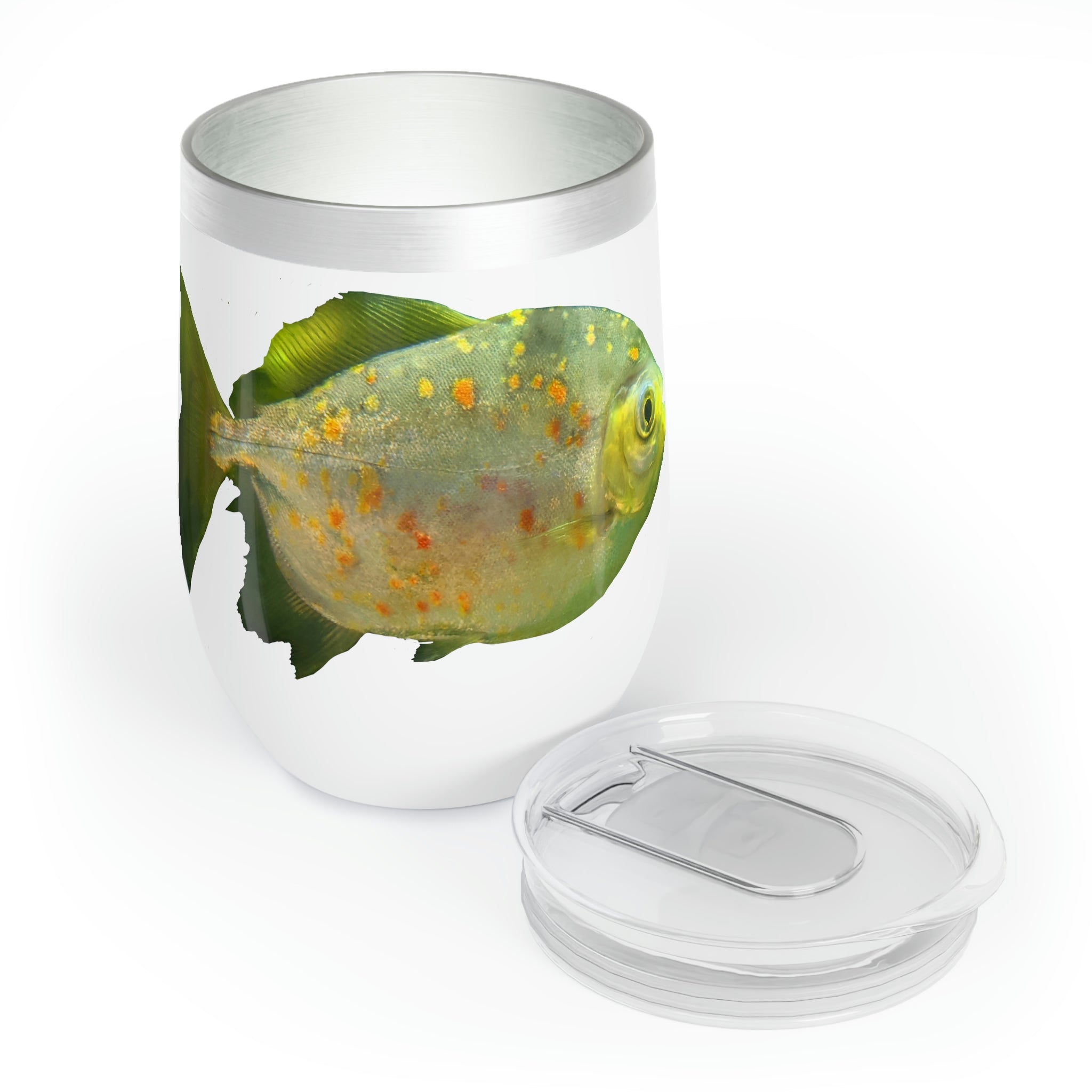 Green Fish Chill Wine Tumbler with double-insulated walls and a sleek stainless steel design, perfect for wine lovers.