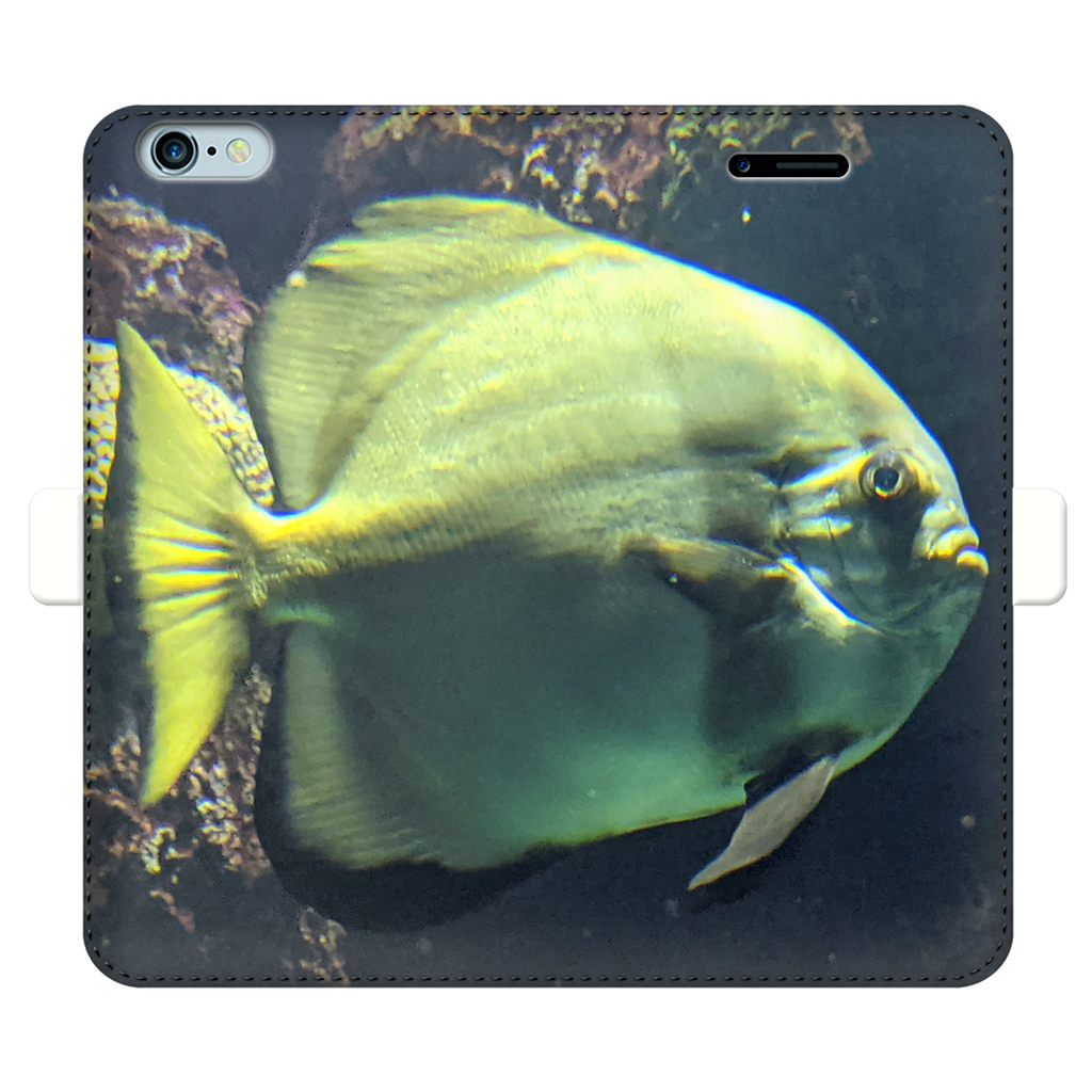 Green Fish Fully Printed Wallet Case featuring a vibrant design, magnetic closure, and storage for cards and cash.