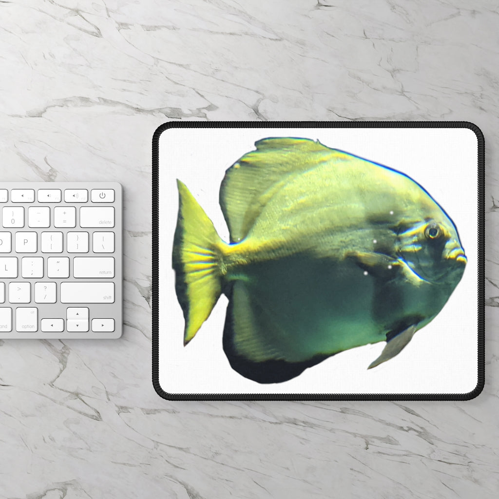 Green Fish Gaming Mouse Pad featuring vibrant design and stitched edges, ideal for gaming and office use.