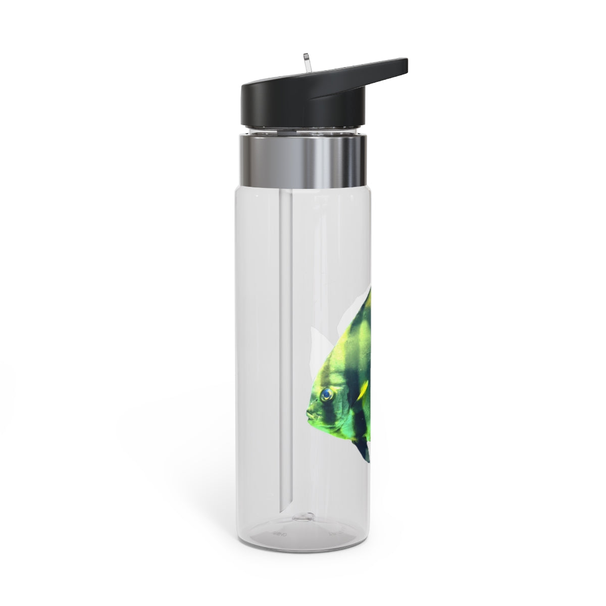 Green Fish Kensington Tritan™ Sport Bottle, 20oz with a screw-on lid and carabiner hook, showcasing its durable design and vibrant color.