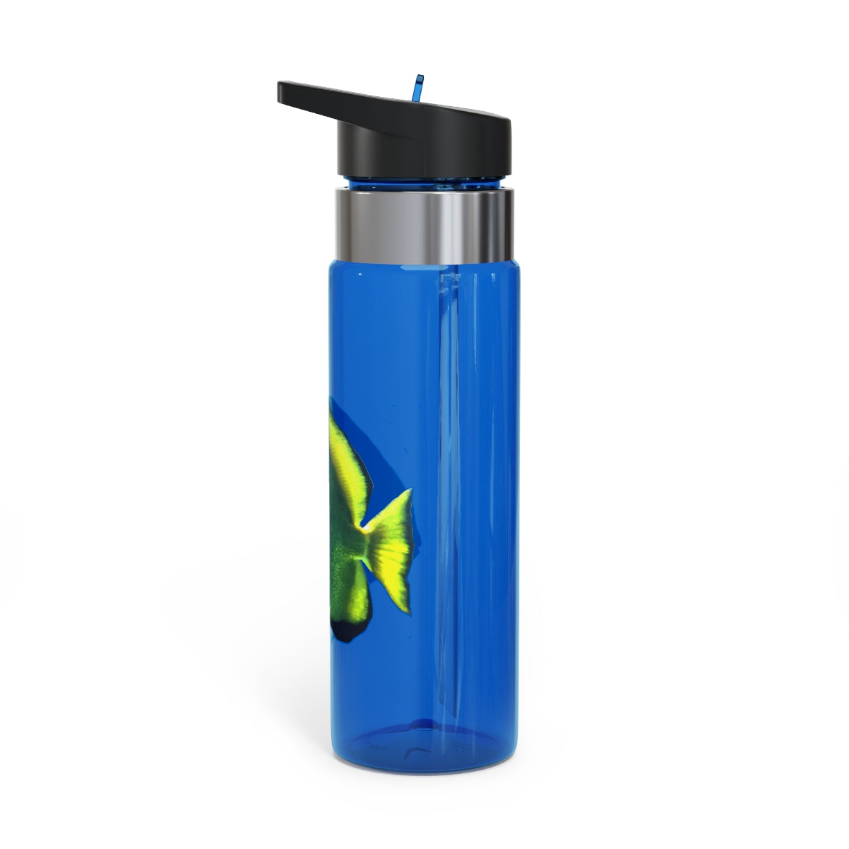 Green Fish Kensington Tritan™ Sport Bottle, 20oz with a screw-on lid and carabiner hook, showcasing its durable design and vibrant color.