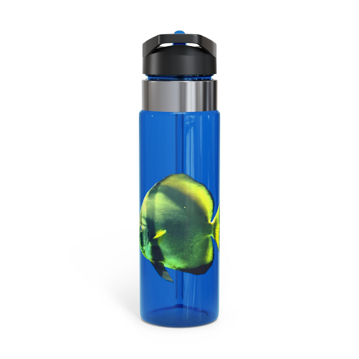 Green Fish Kensington Tritan™ Sport Bottle, 20oz with a screw-on lid and carabiner hook, showcasing its durable design and vibrant color.