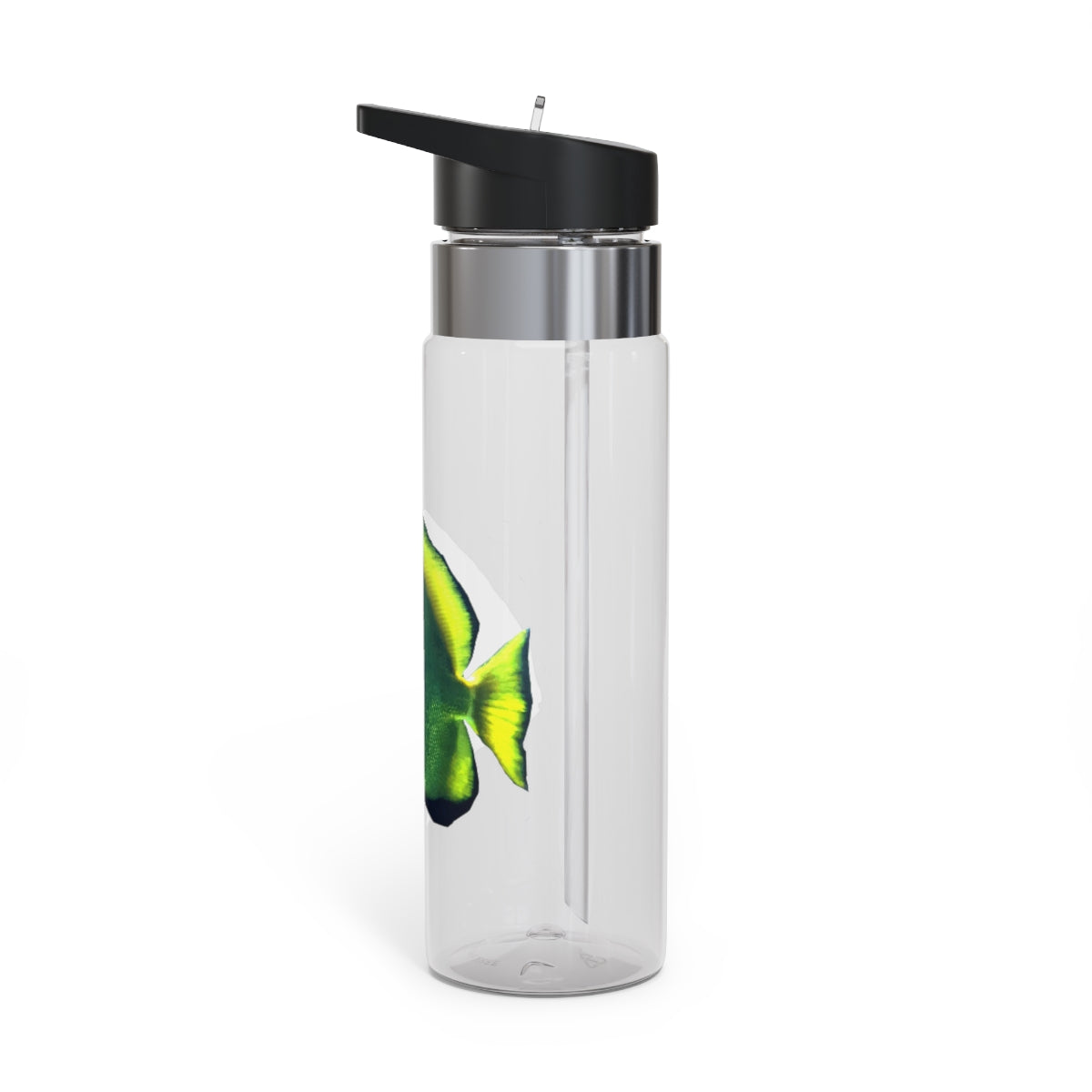 Green Fish Kensington Tritan™ Sport Bottle, 20oz with a screw-on lid and carabiner hook, showcasing its durable design and vibrant color.