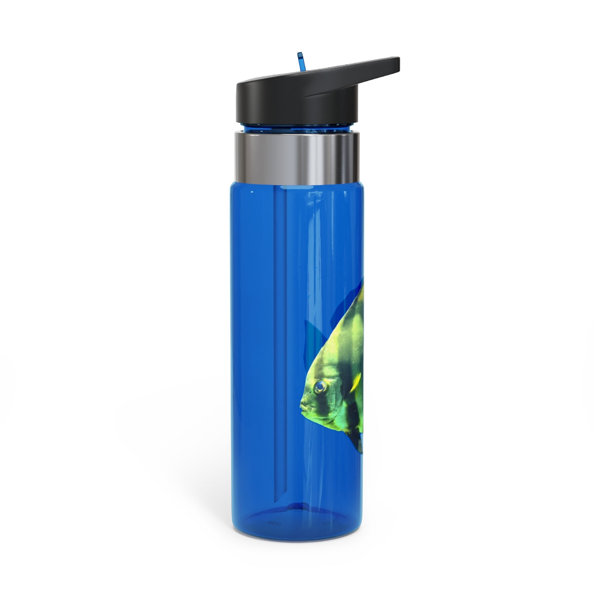 Green Fish Kensington Tritan™ Sport Bottle, 20oz with a screw-on lid and carabiner hook, showcasing its durable design and vibrant color.