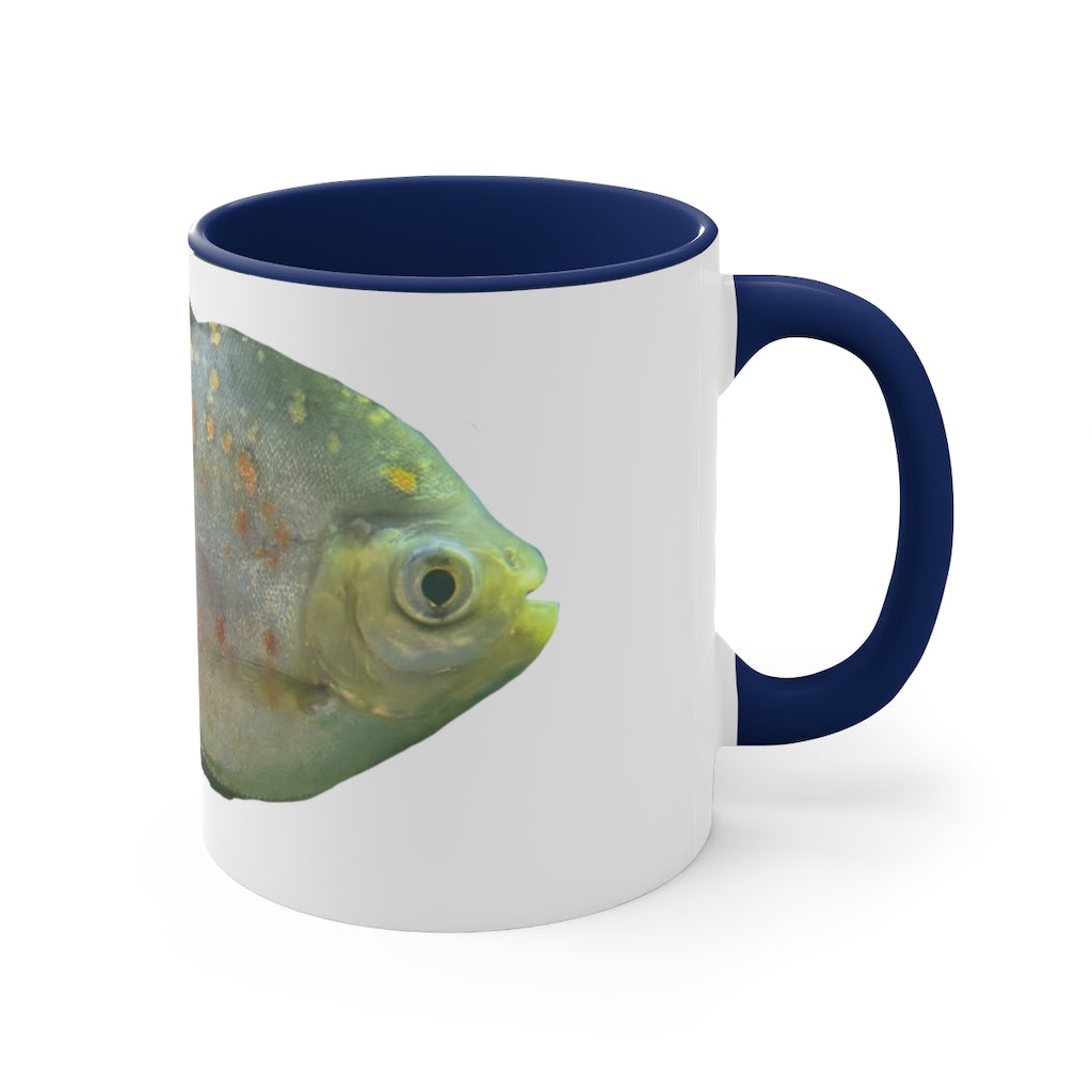 A vibrant green fish accent coffee mug with a comfortable C-handle and contrasting interior, perfect for enjoying beverages.