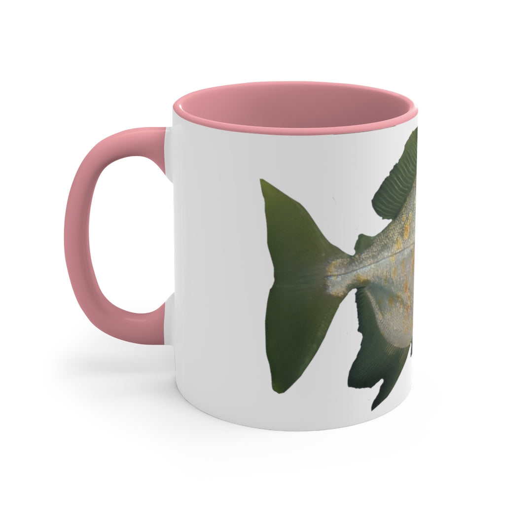A vibrant green fish accent coffee mug with a comfortable C-handle and contrasting interior, perfect for enjoying beverages.