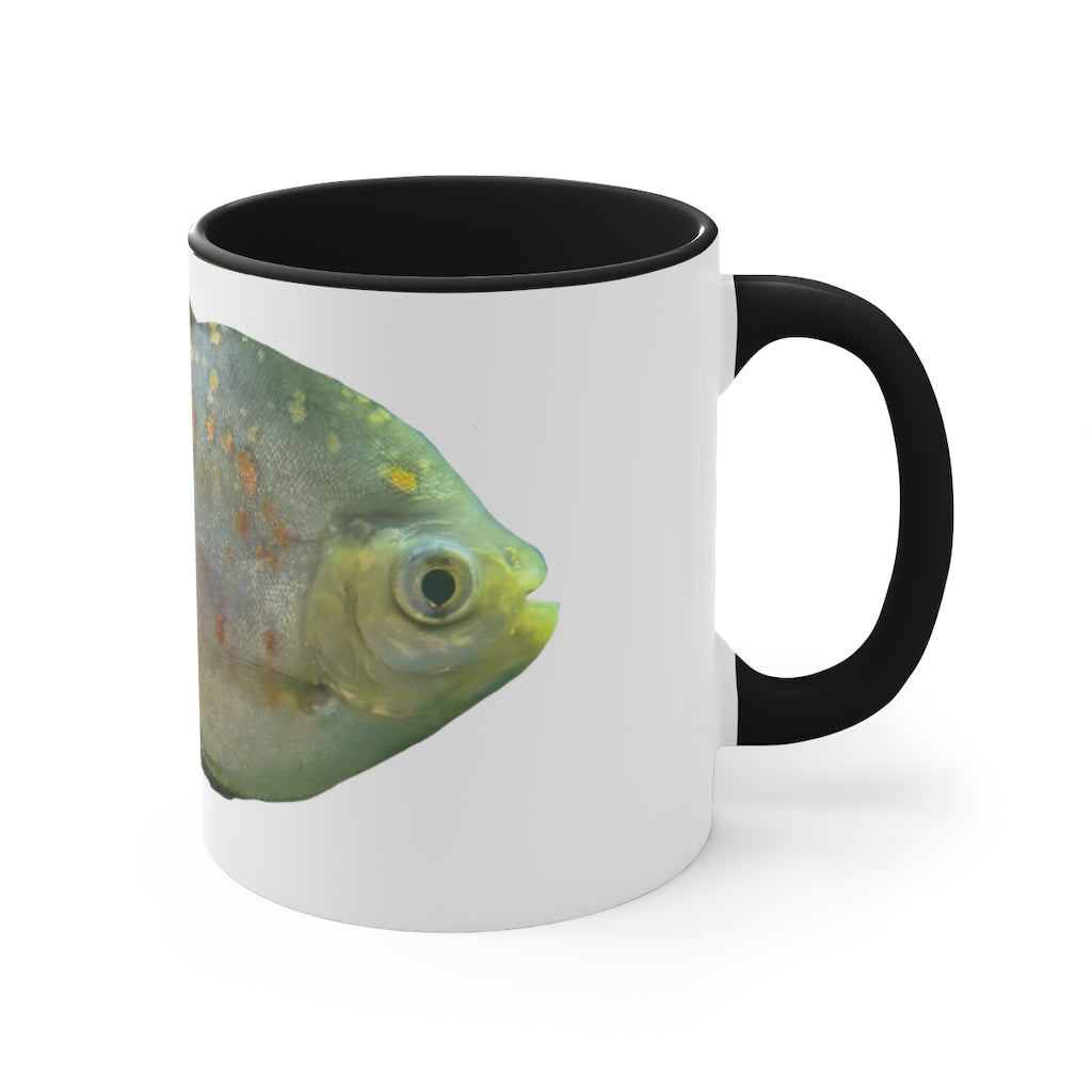 A vibrant green fish accent coffee mug with a comfortable C-handle and contrasting interior, perfect for enjoying beverages.