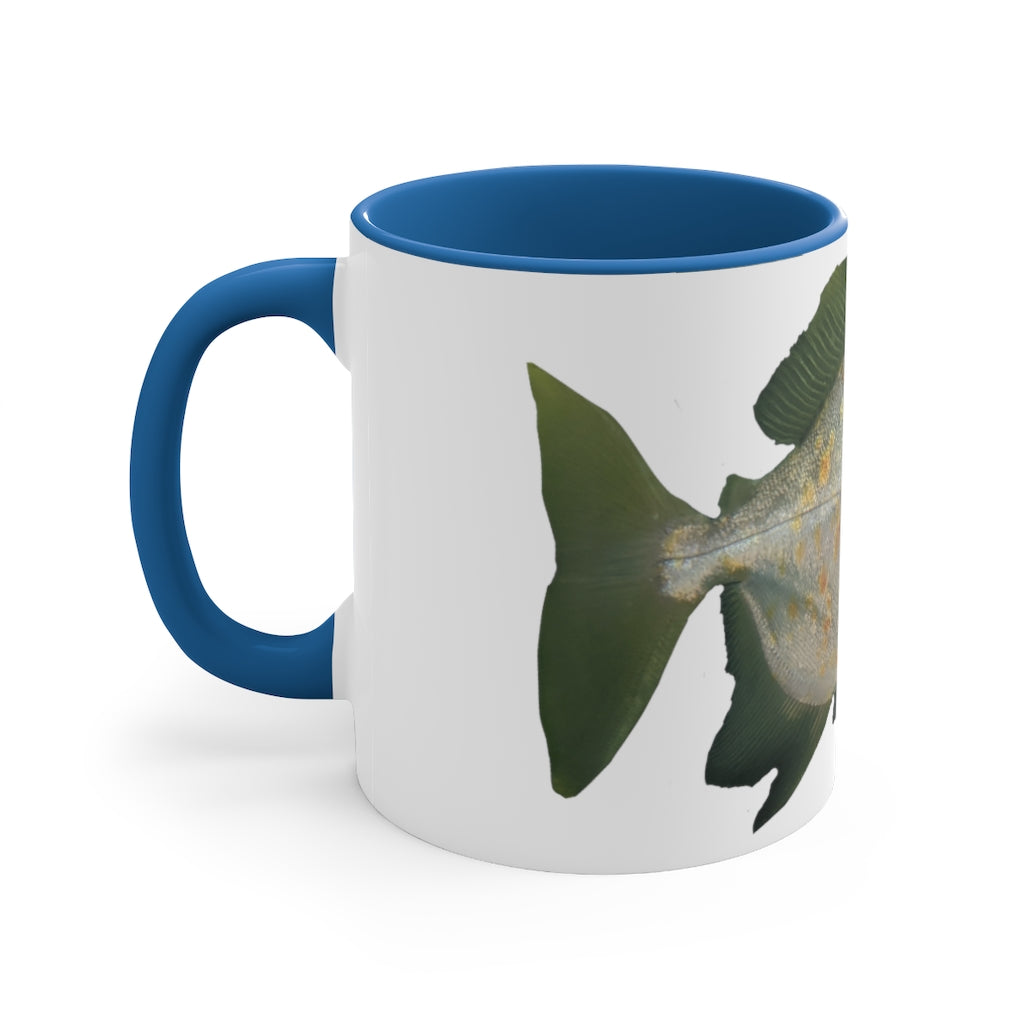 A vibrant green fish accent coffee mug with a comfortable C-handle and contrasting interior, perfect for enjoying beverages.