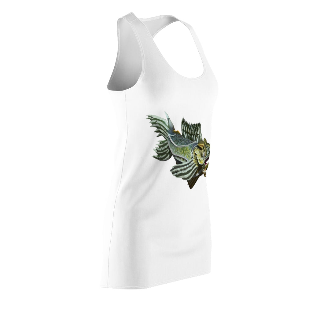 A stylish Green Fish Women's Cut & Sew Racerback Dress featuring a feminine design and sporty fit, made from lightweight polyester.