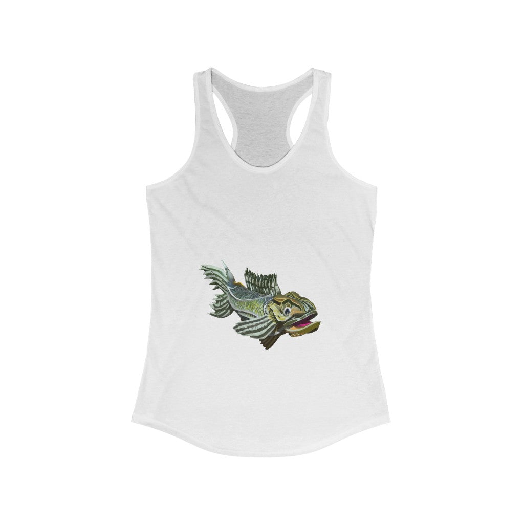 Green Fish Women's Ideal Racerback Tank in a slim fit, showcasing a stylish racerback design and lightweight fabric.
