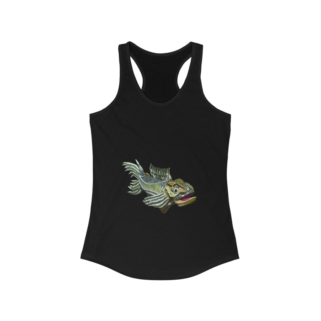 Green Fish Women's Ideal Racerback Tank in a slim fit, showcasing a stylish racerback design and lightweight fabric.