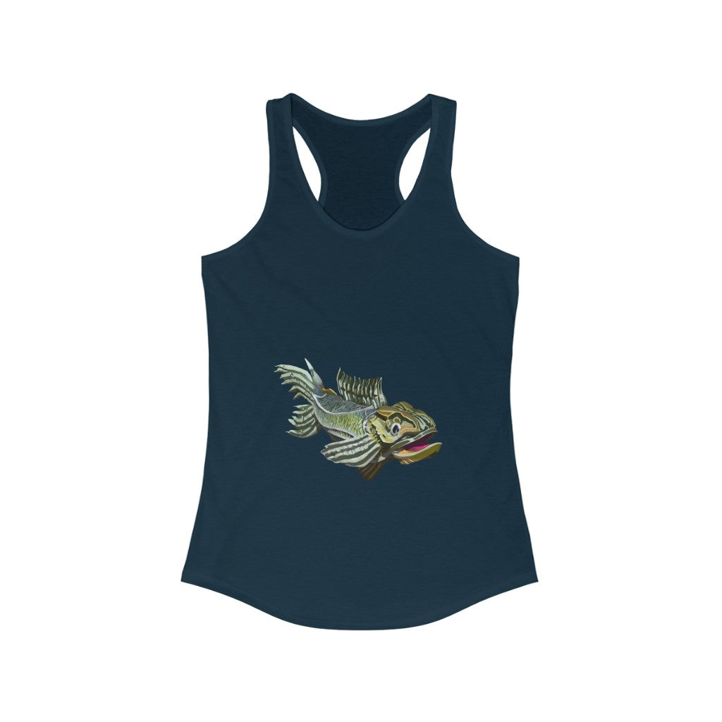Green Fish Women's Ideal Racerback Tank in a slim fit, showcasing a stylish racerback design and lightweight fabric.