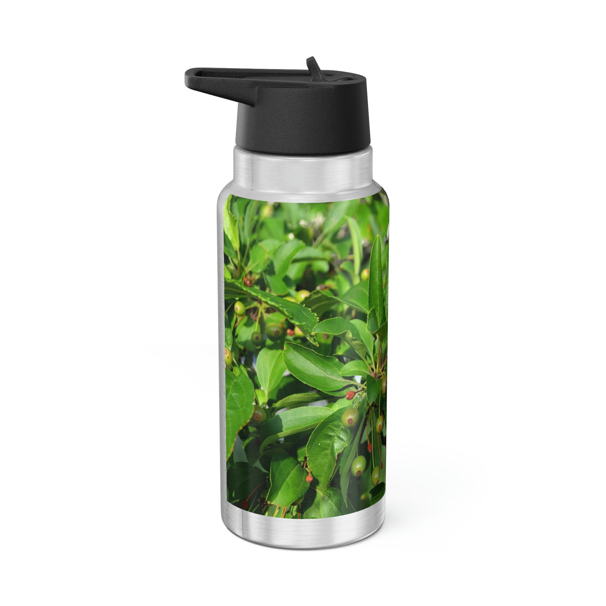 Green Leaves and Seeds Gator Tumbler, 32oz, featuring a vibrant nature-inspired design and a stainless steel body.