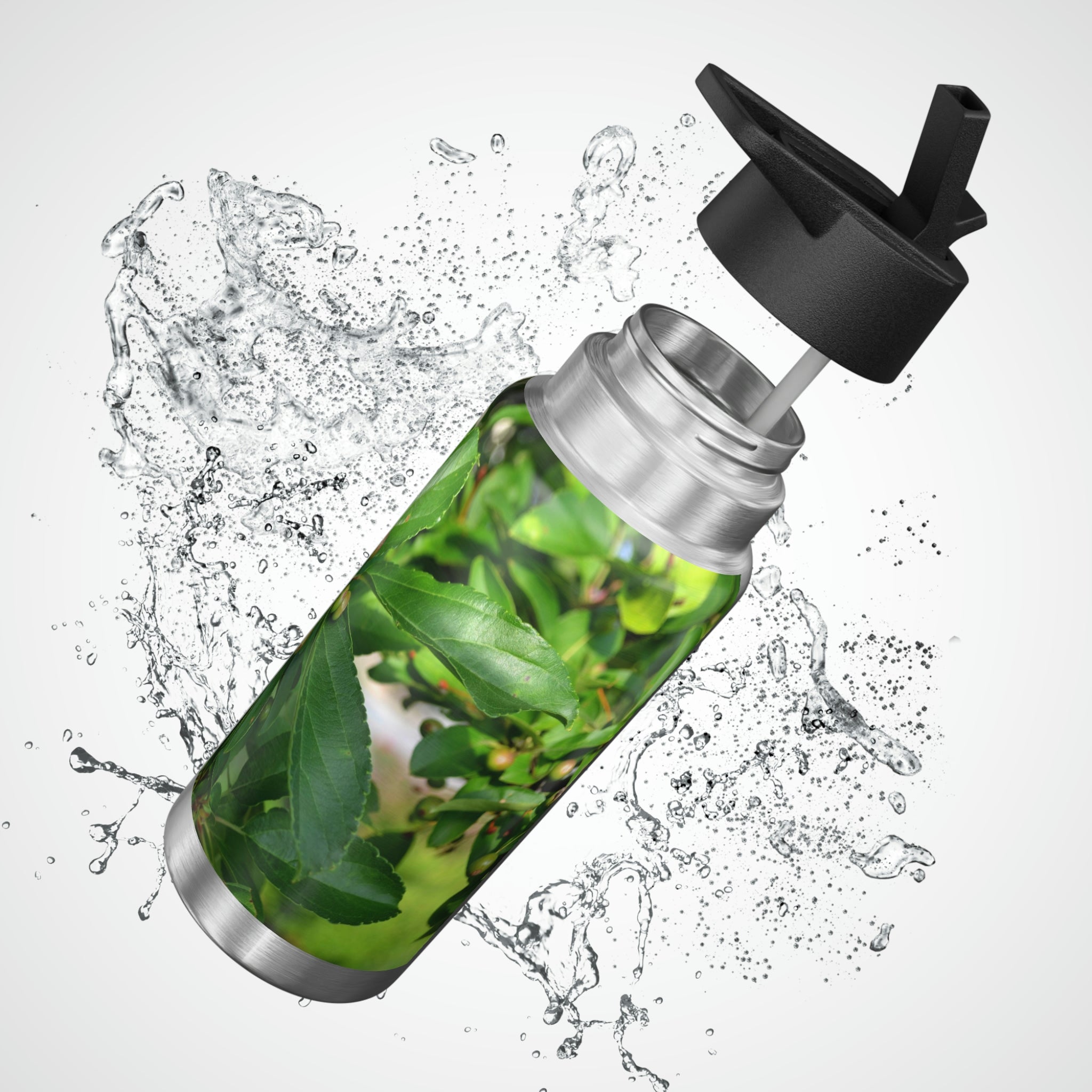 Green Leaves and Seeds Gator Tumbler, 32oz, featuring a vibrant nature-inspired design and a stainless steel body.