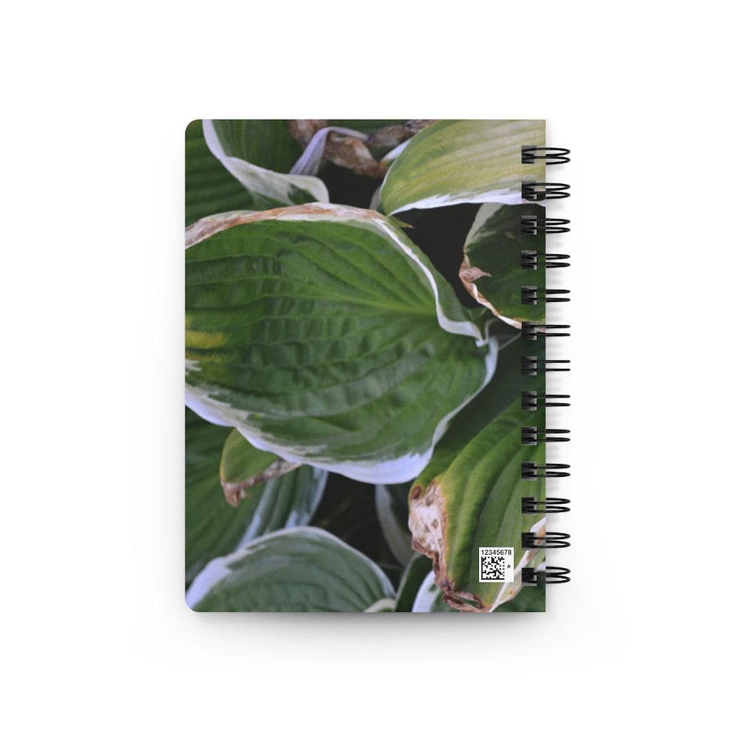 Green Leaves Spiral Bound Journal with a glossy laminated cover featuring vibrant green leaf designs, showcasing its durable and stylish appearance.