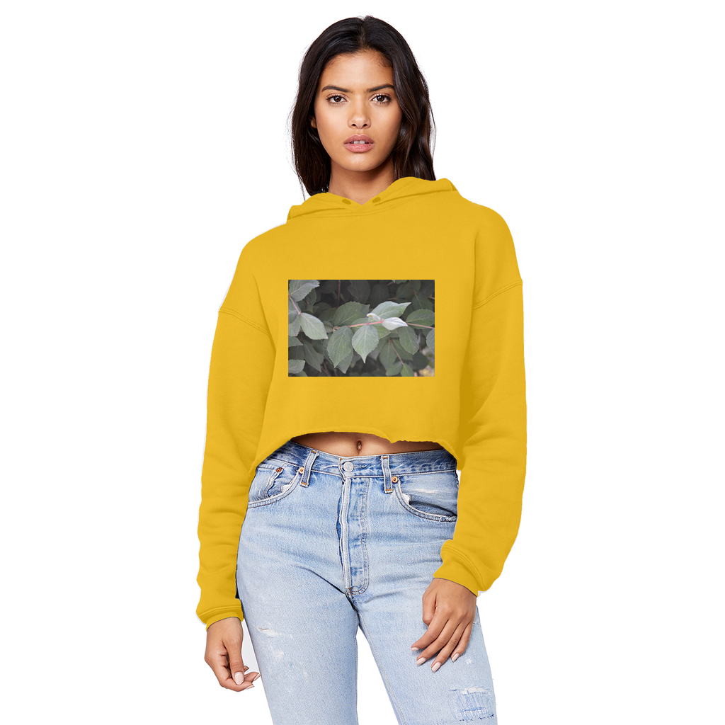 Green Leaves Unisex Cropped Raw Edge Boyfriend Hoodie showcasing its stylish design and soft fabric.