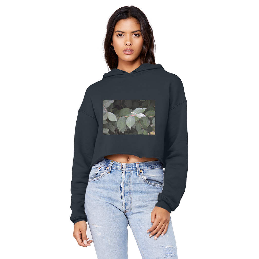 Green Leaves Unisex Cropped Raw Edge Boyfriend Hoodie showcasing its stylish design and soft fabric.