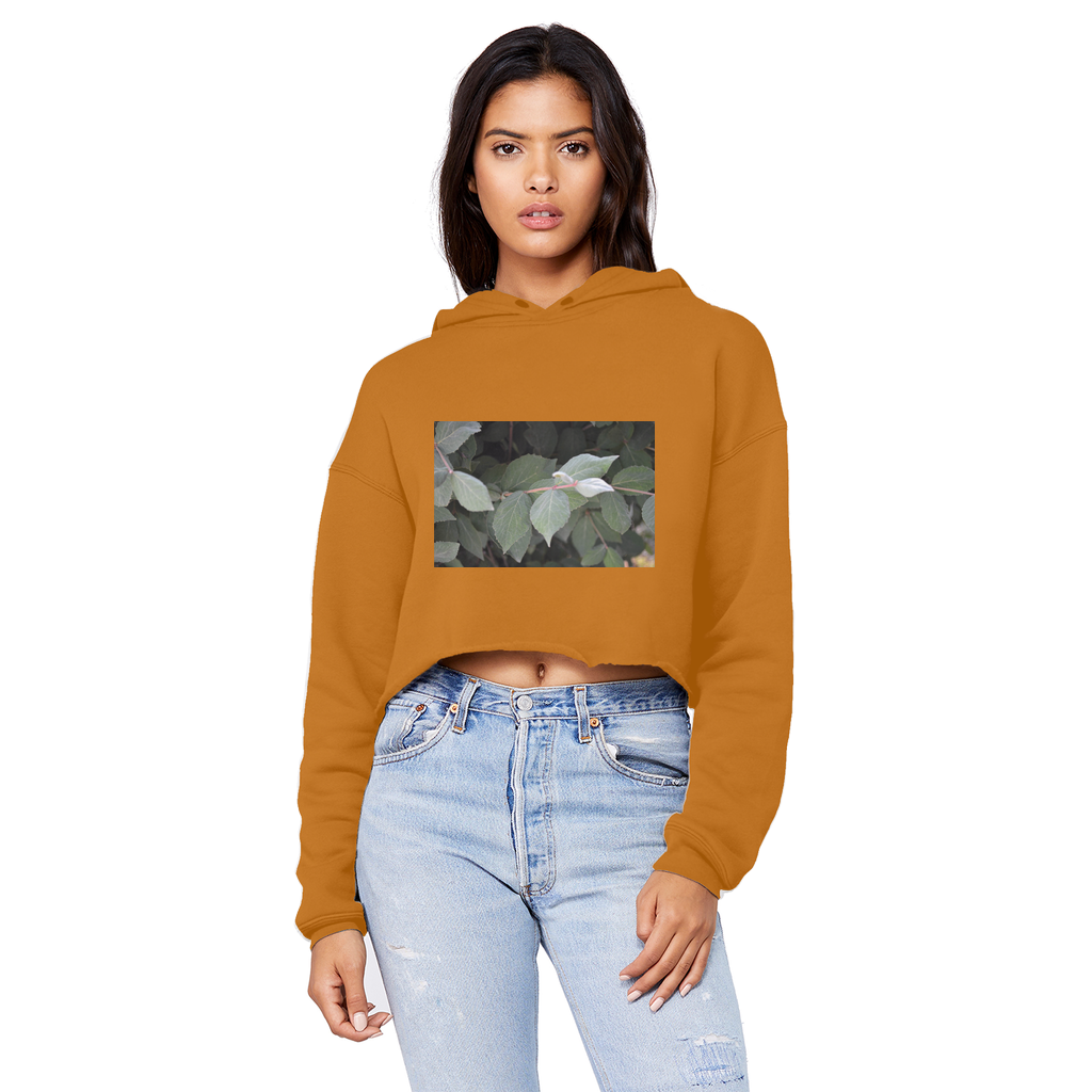Green Leaves Unisex Cropped Raw Edge Boyfriend Hoodie showcasing its stylish design and soft fabric.