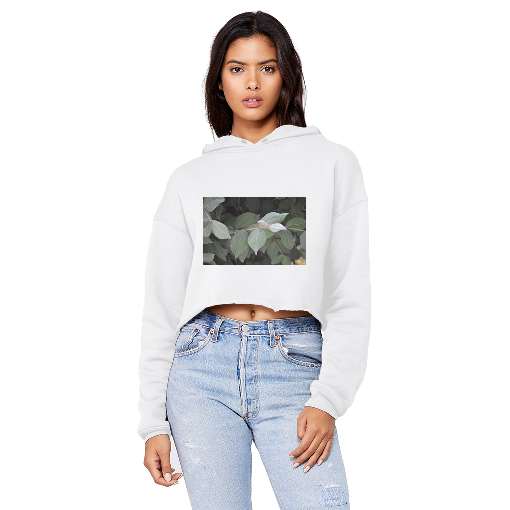 Green Leaves Unisex Cropped Raw Edge Boyfriend Hoodie showcasing its stylish design and soft fabric.